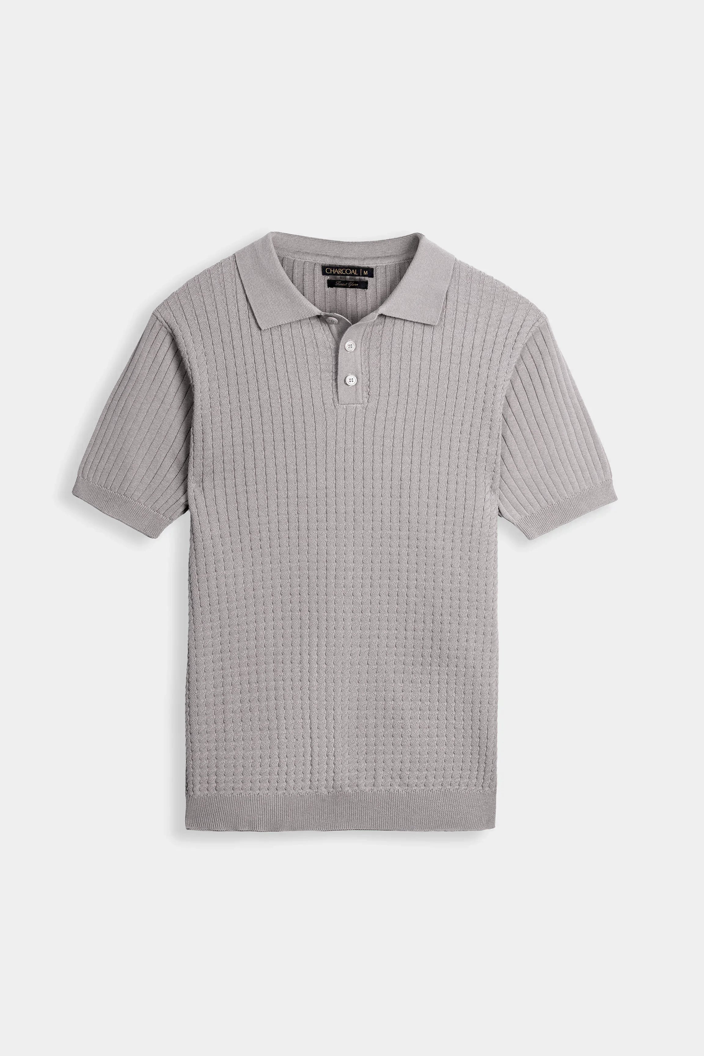 SWEATER KNIT SELF TEXTURED POLO KHAKI