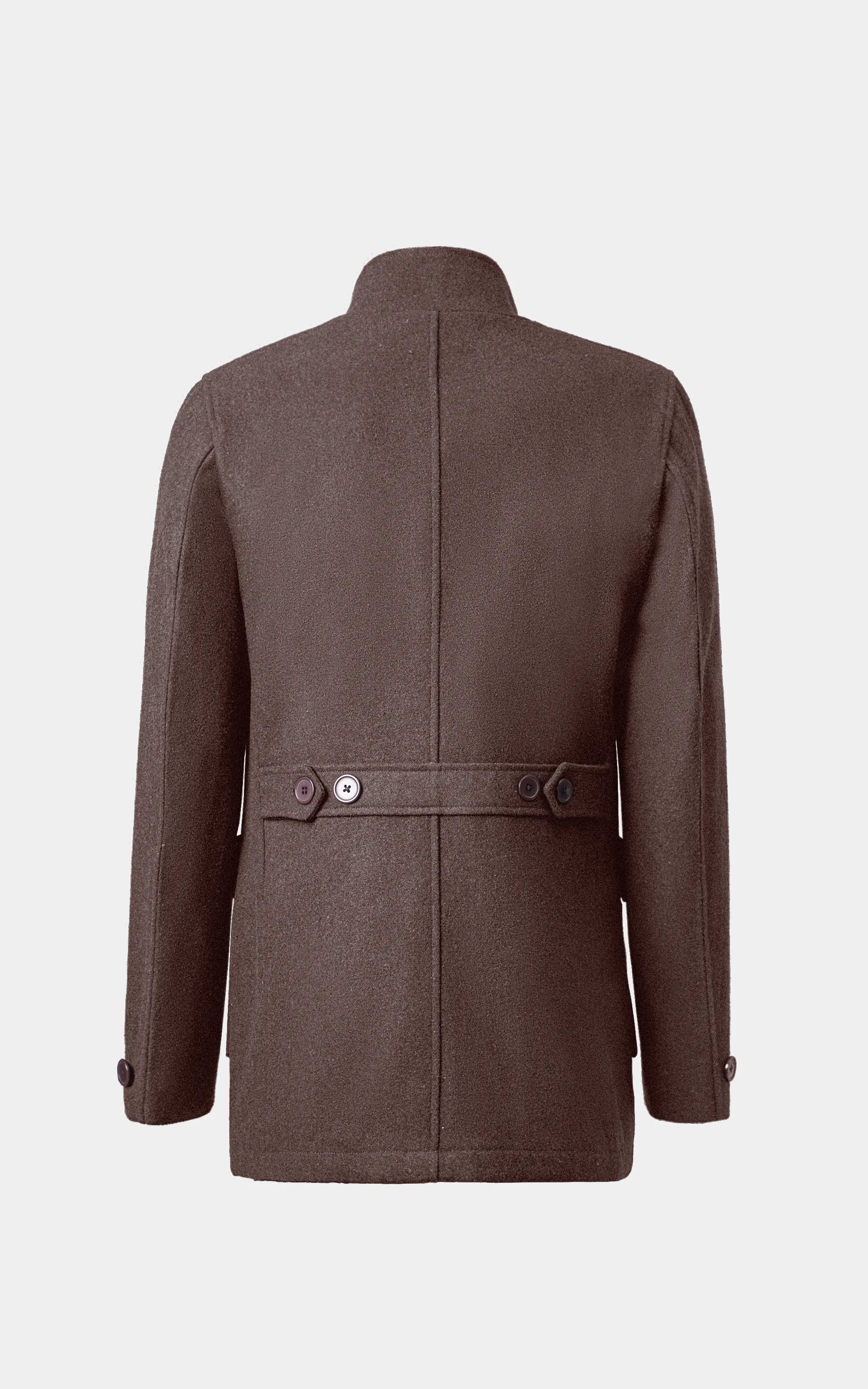 Men’s Stand-Collar Long Coat Dark Brown