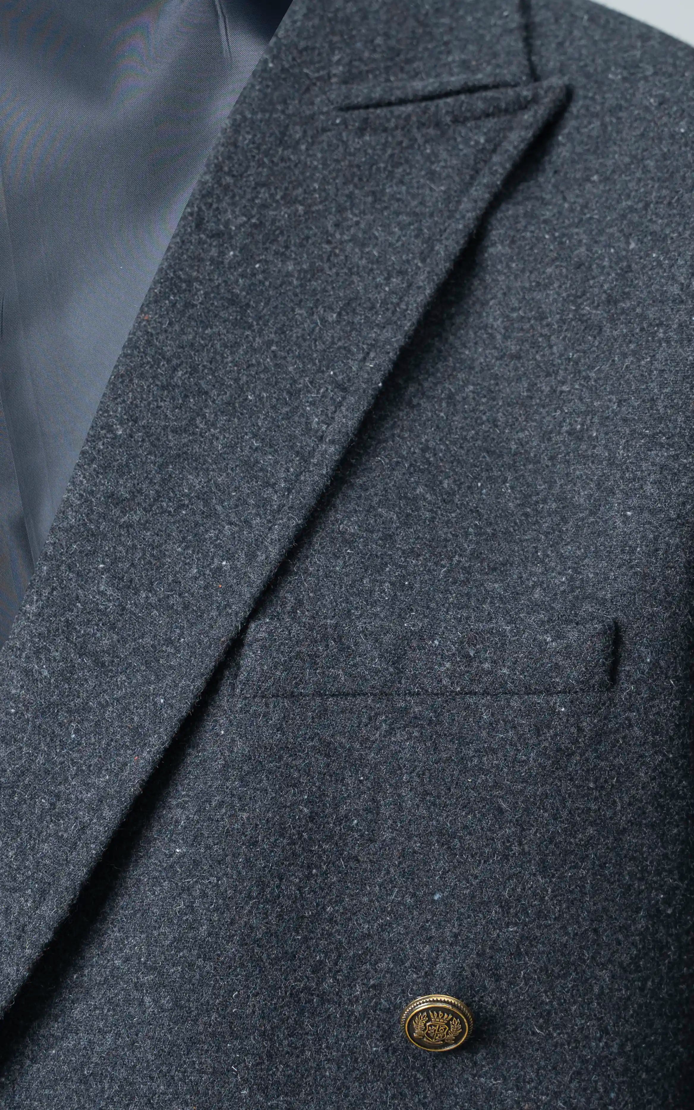 Double-Breasted Long Coat Charcoal