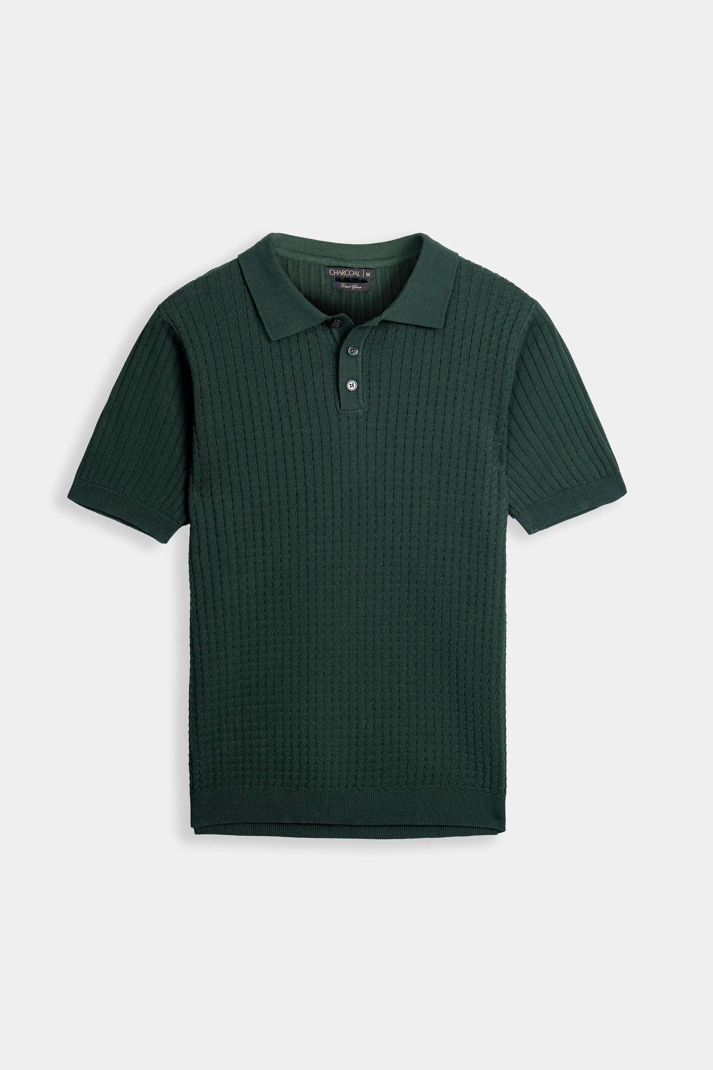 SWEATER KNIT SELF TEXTURED POLO GREEN