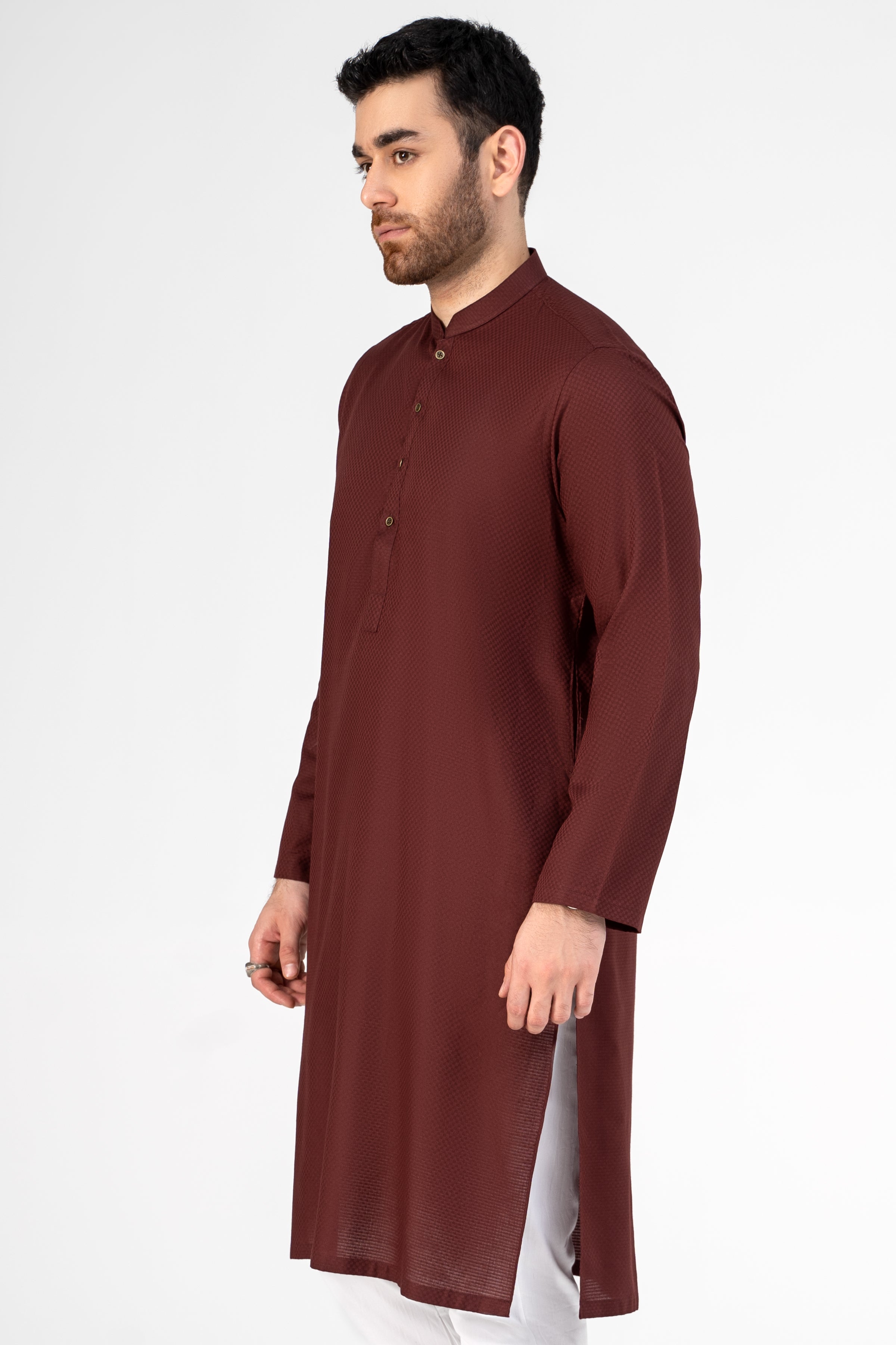 SELF DOBBY KURTA MAROON