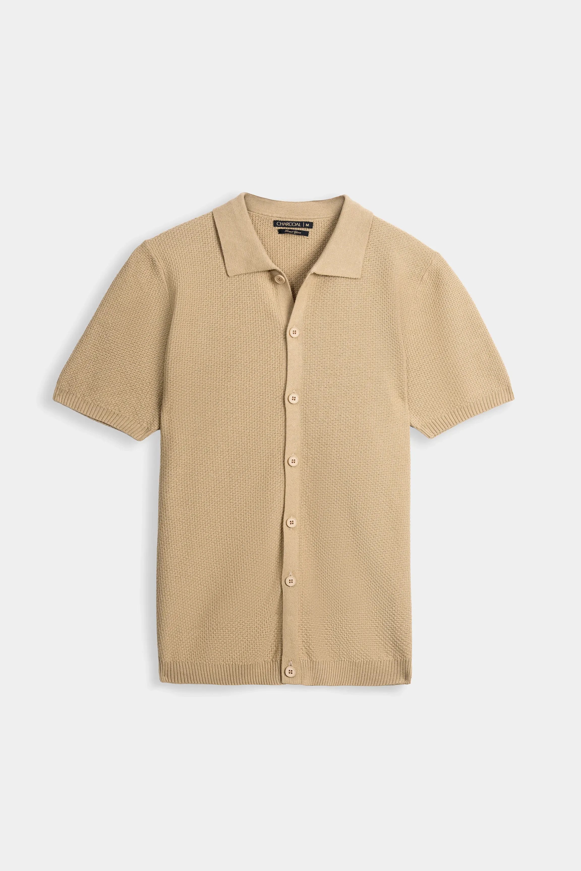 HALF SLEEVE CABLE KNIT CASUAL SHIRT DARK KHAKI