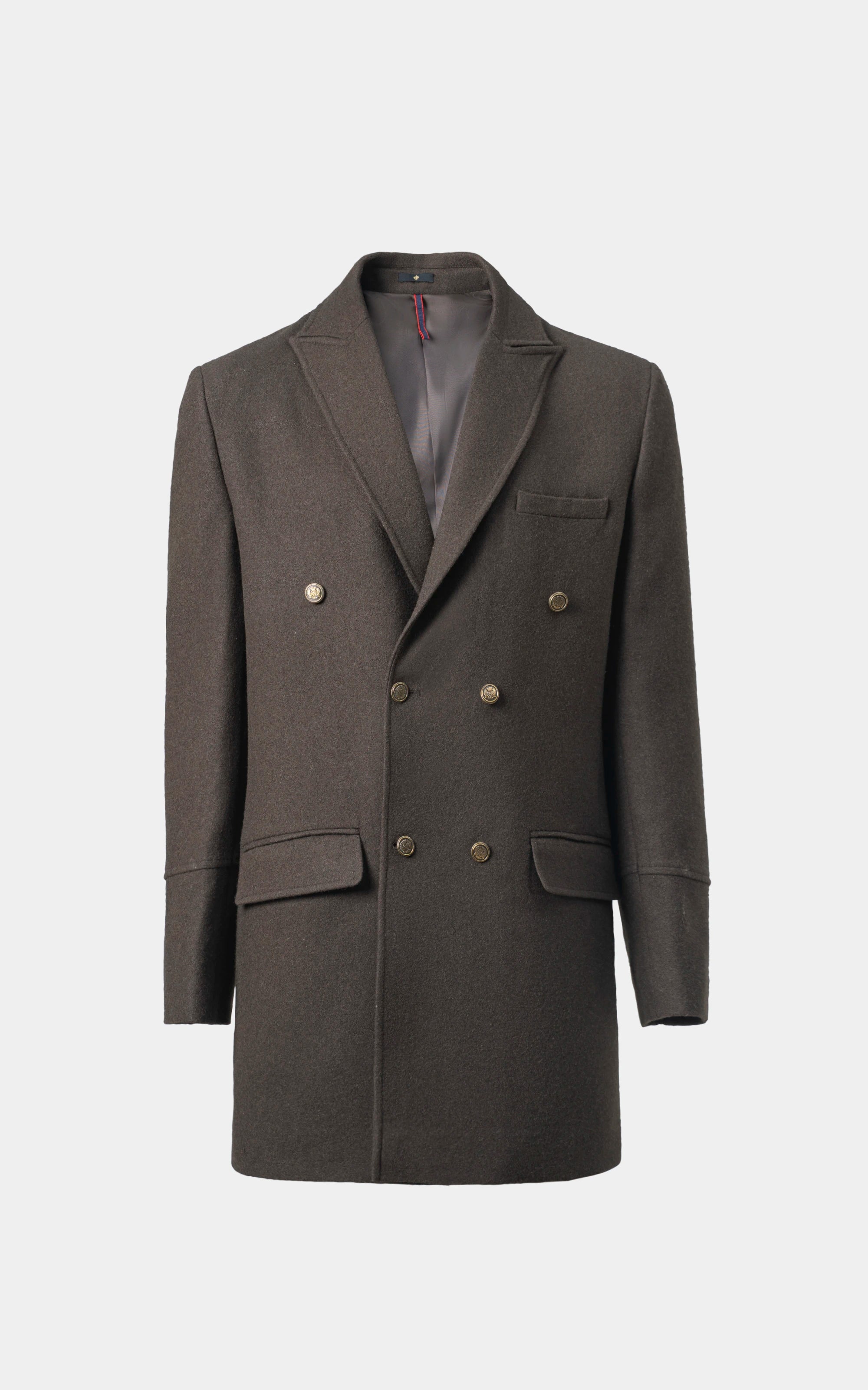 Double-Breasted Long Coat Dark brown