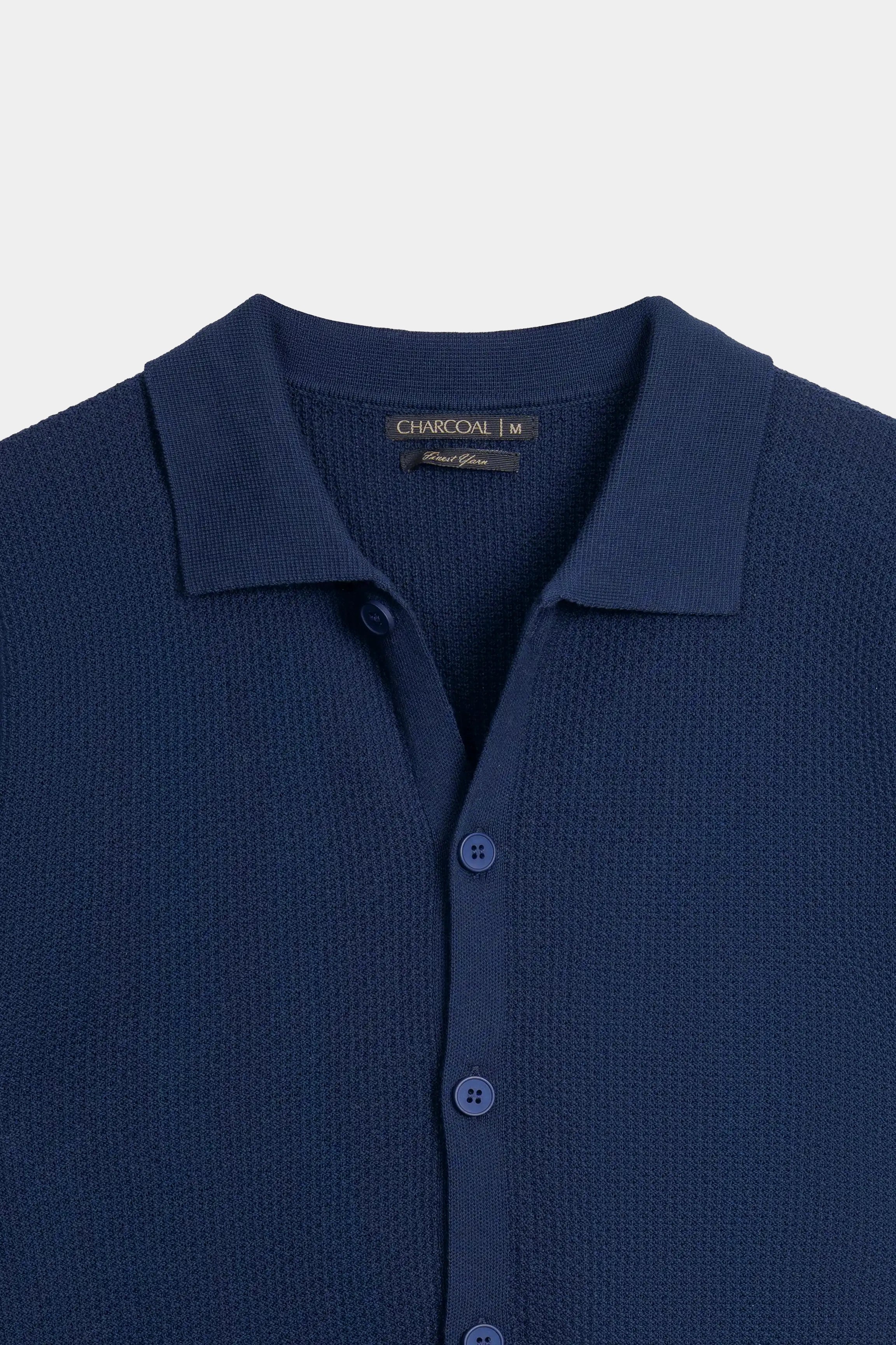 HALF SLEEVE CABLE KNIT CASUAL SHIRT NAVY