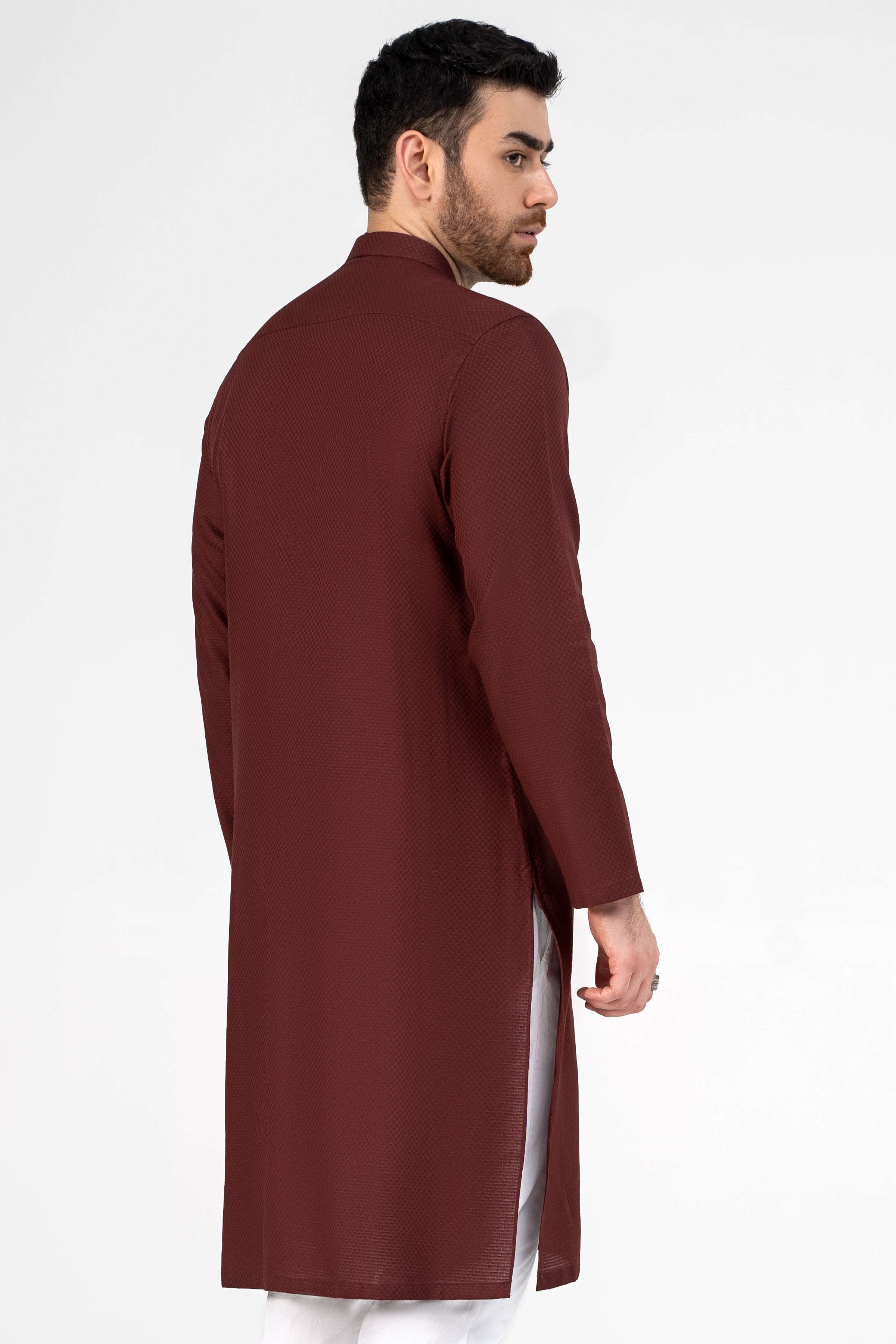 SELF DOBBY KURTA MAROON