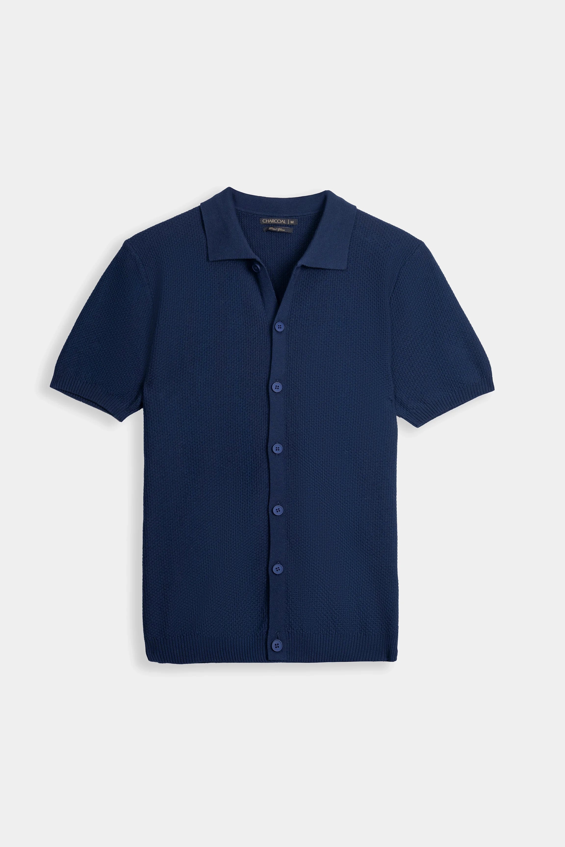 HALF SLEEVE CABLE KNIT CASUAL SHIRT NAVY