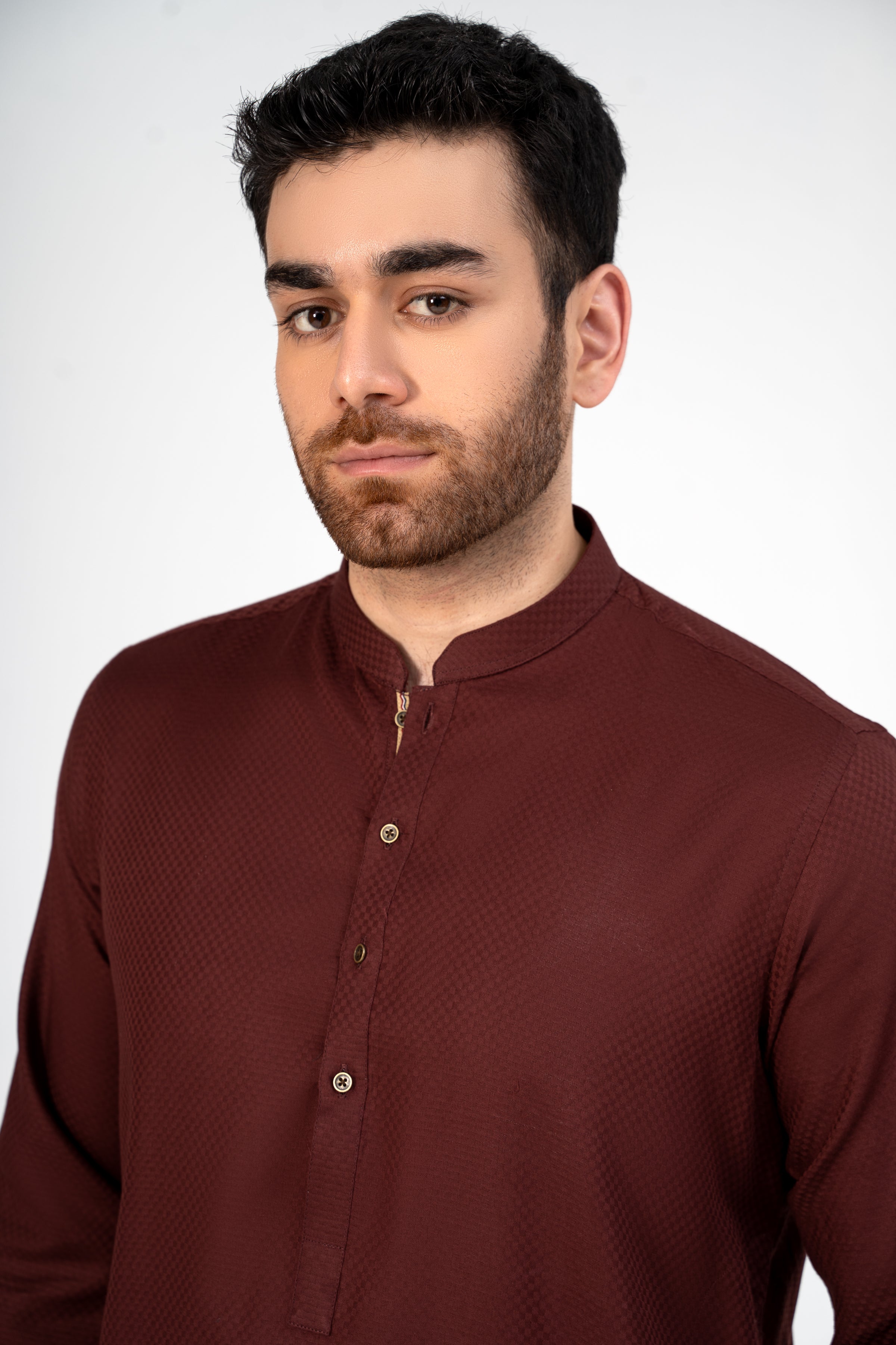 SELF DOBBY KURTA MAROON