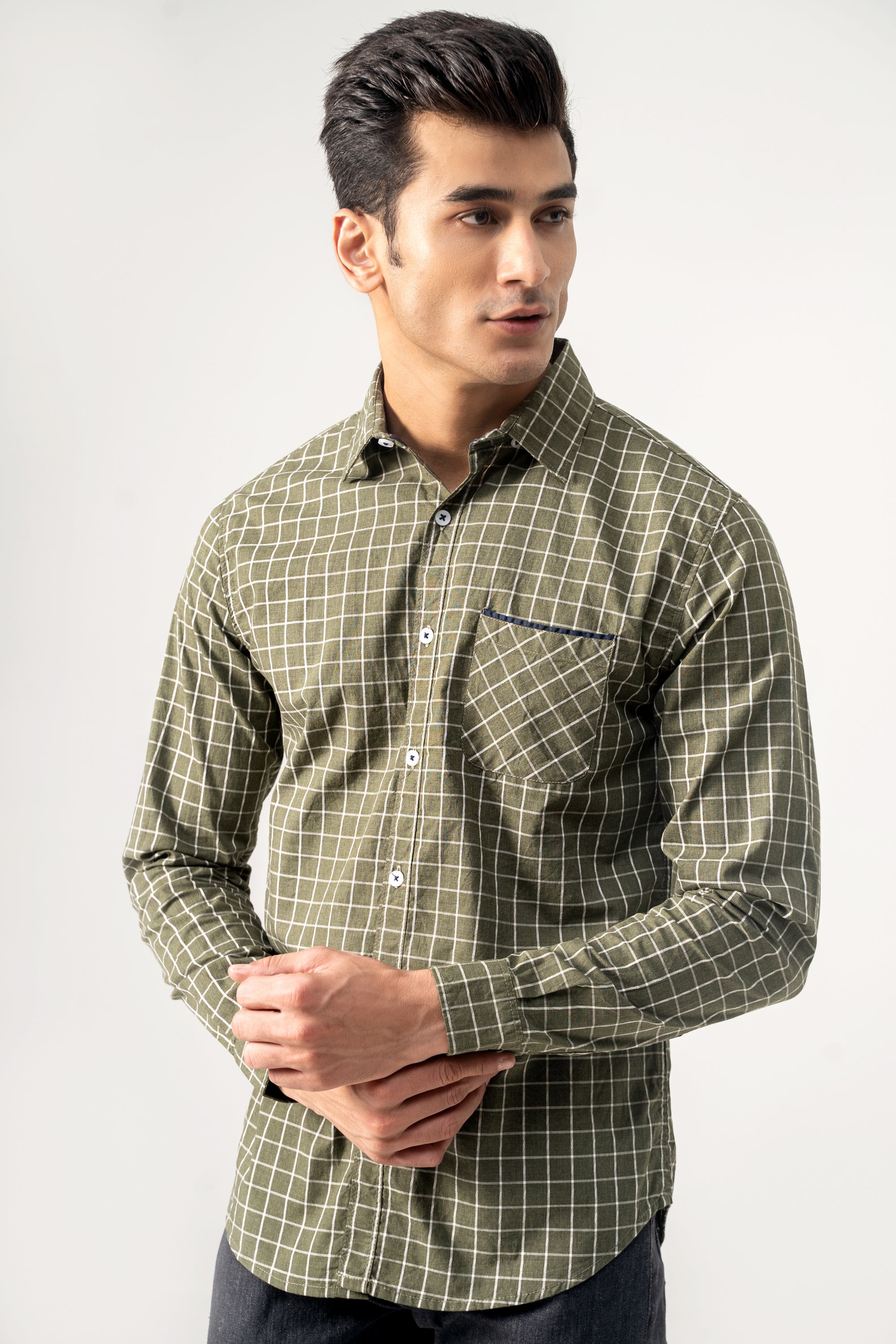 CASUAL SHIRT OLIVE CHECK