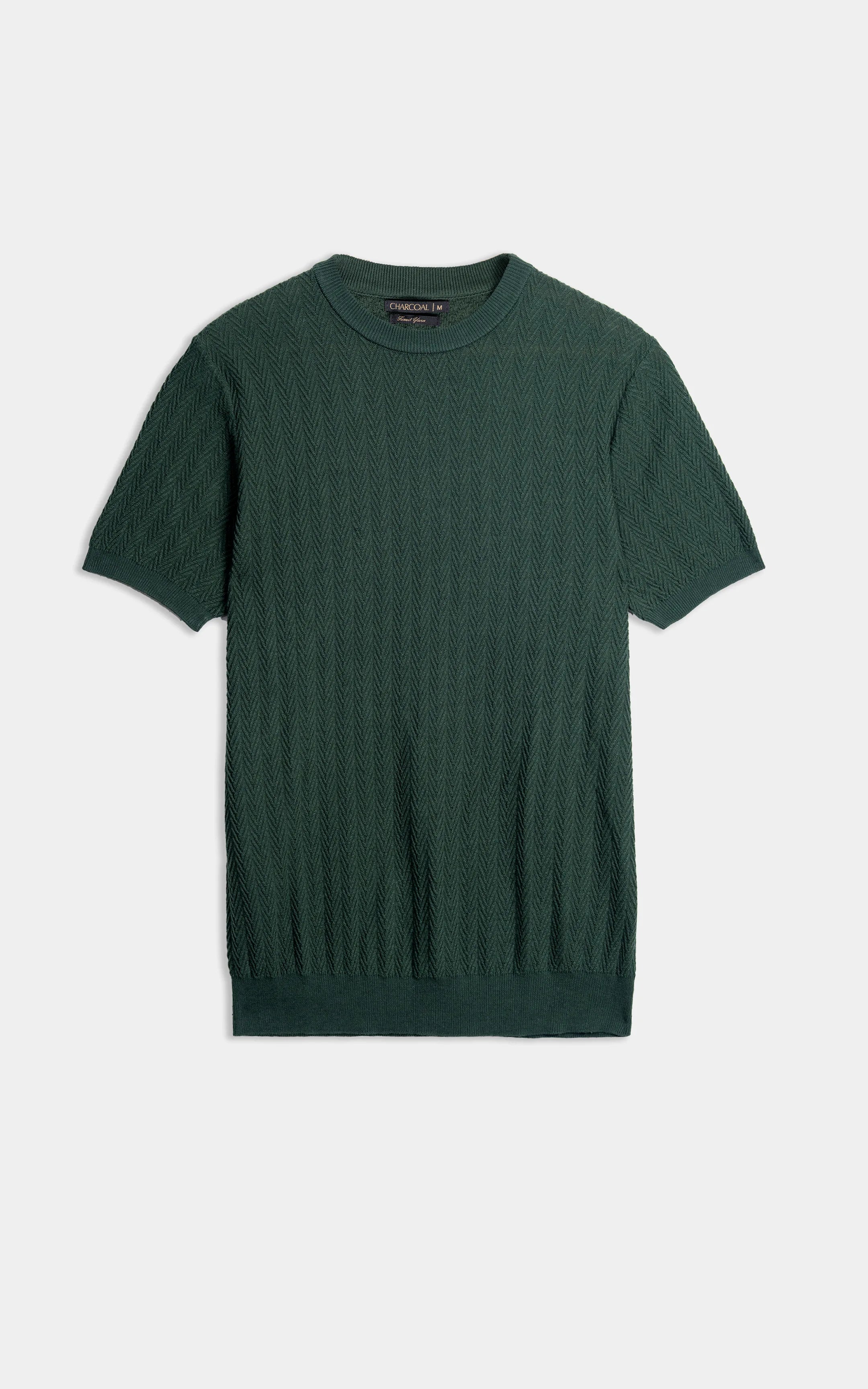 SWEATER KNIT SELF STRIPED CREW NECK T SHIRT GREEN