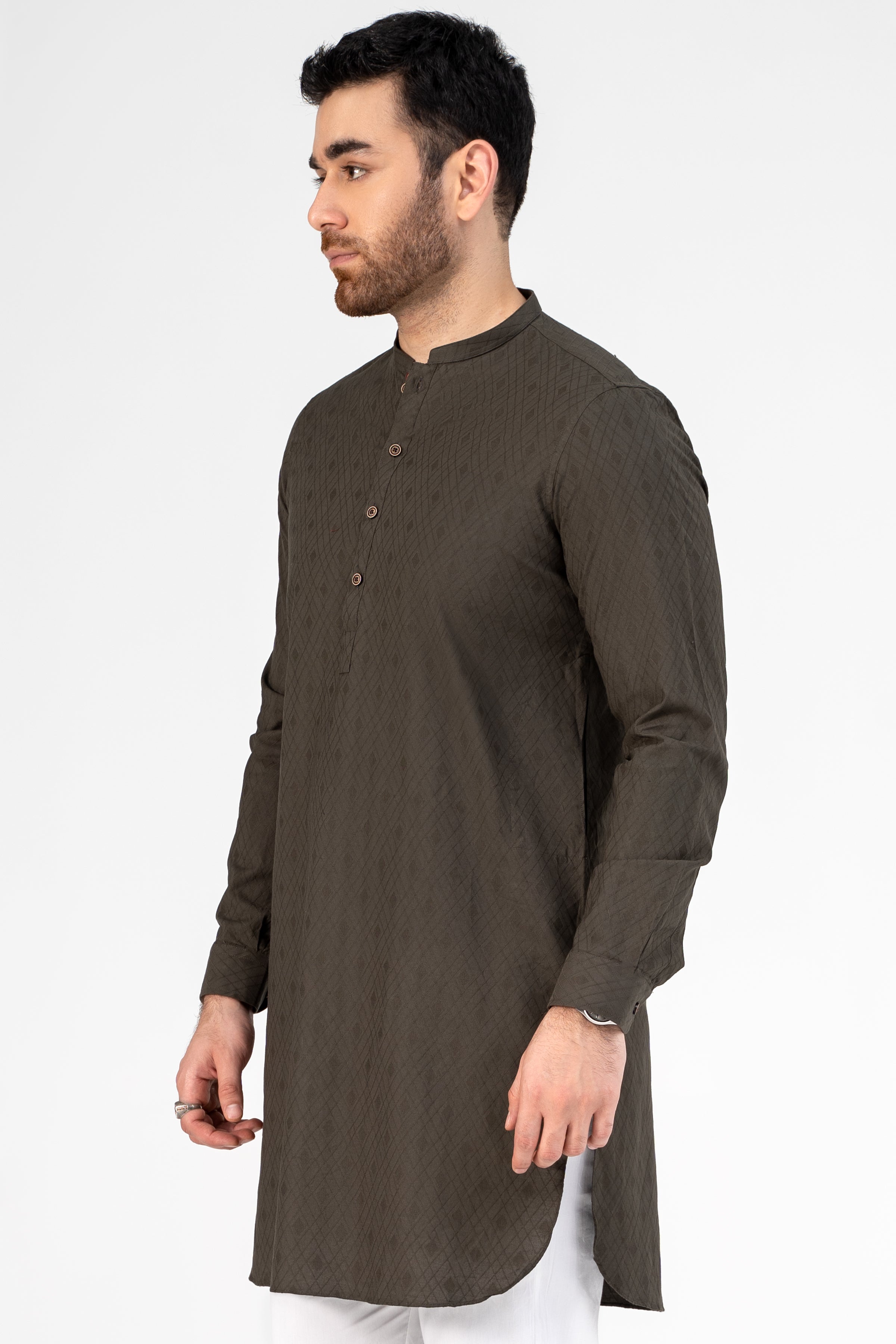 SELF JACQUARD KURTA OLIVE