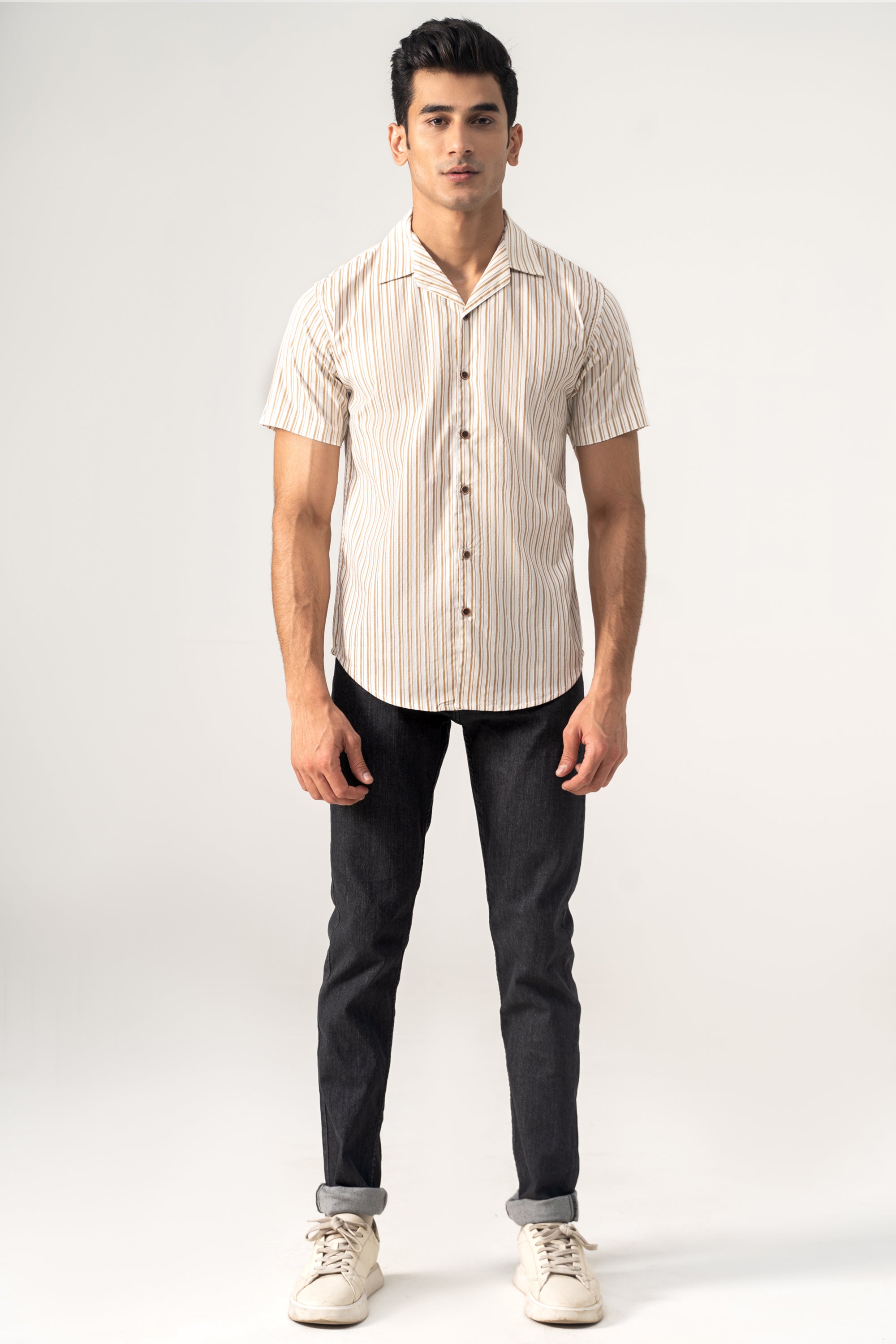 CASUAL SHIRT KHAKI STRIPES
