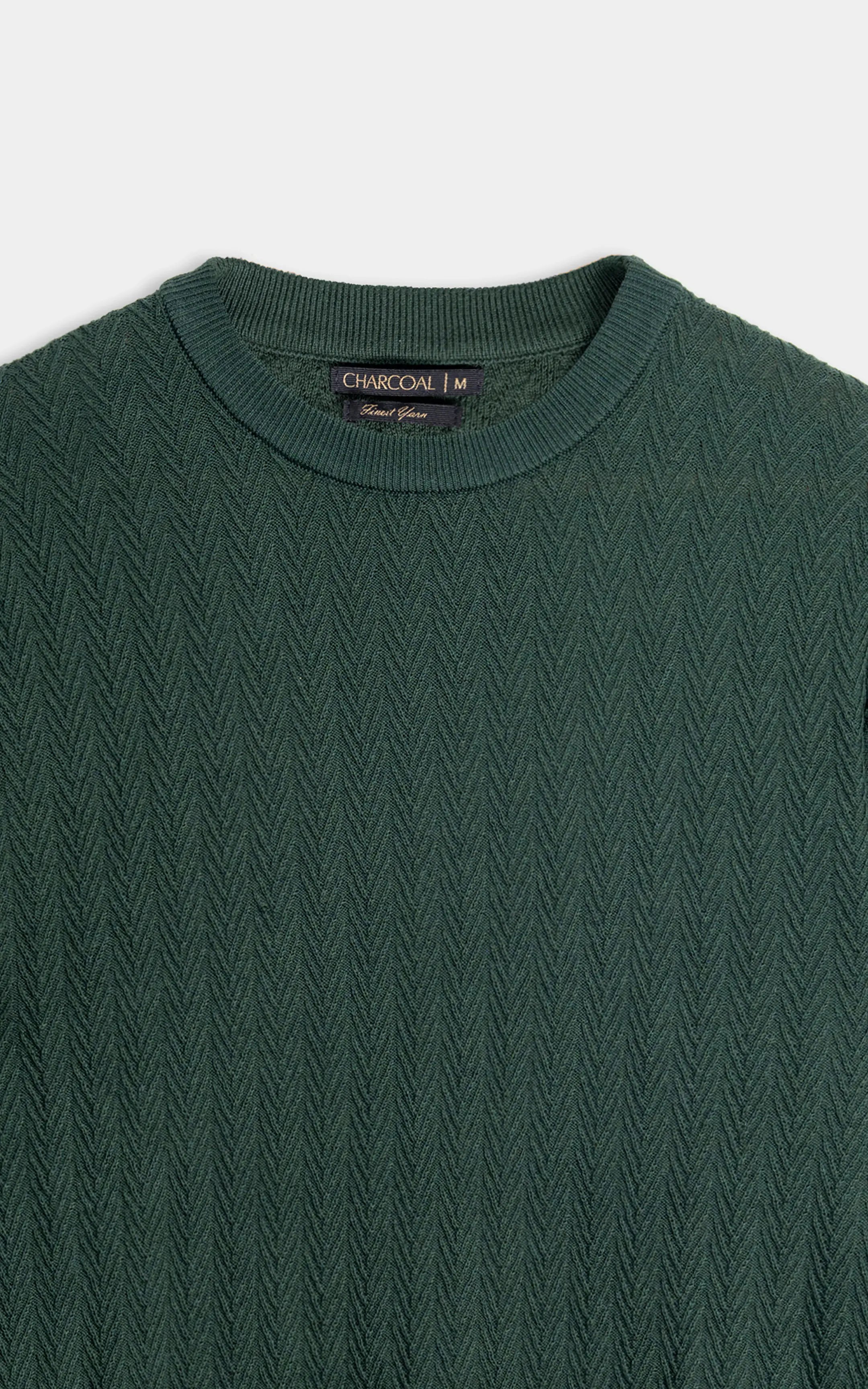 SWEATER KNIT SELF STRIPED CREW NECK T SHIRT GREEN