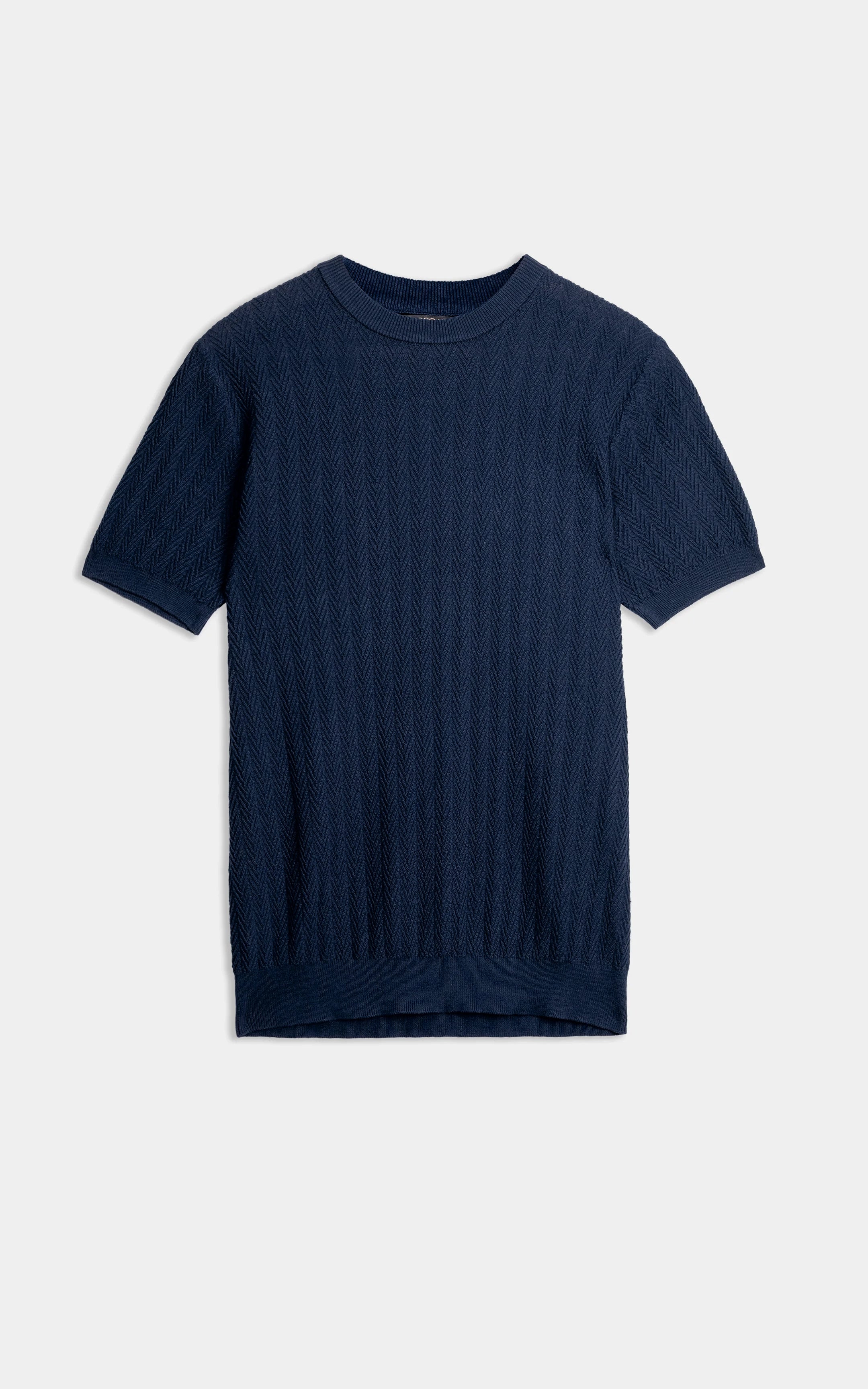 SWEATER KNIT SELF STRIPED CREW NECK T SHIRT NAVY