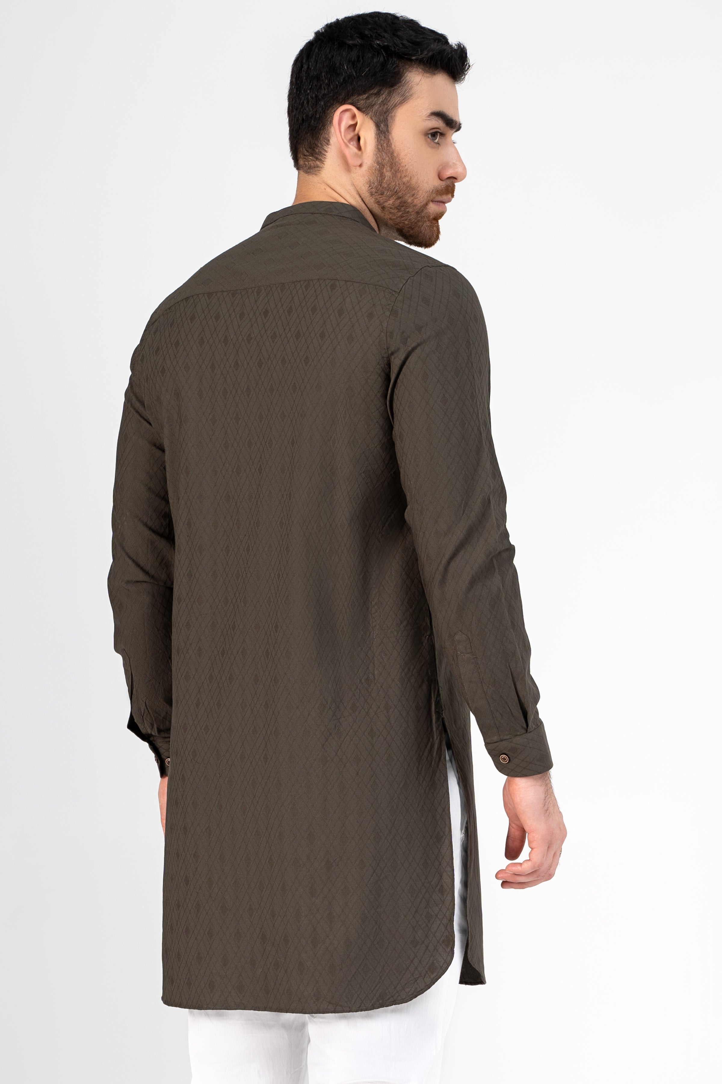 SELF JACQUARD KURTA OLIVE