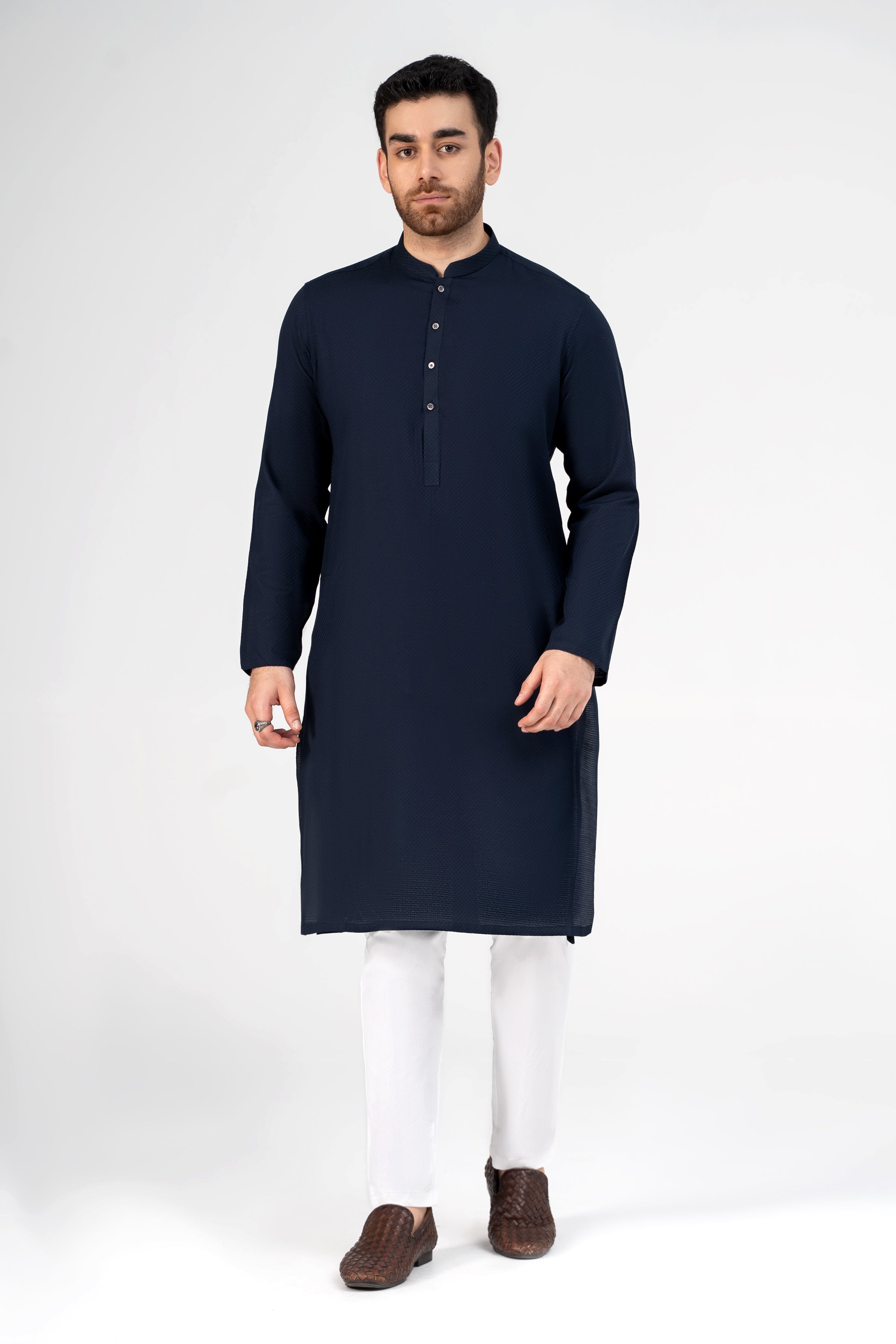 SELF DOBBY KURTA NAVY