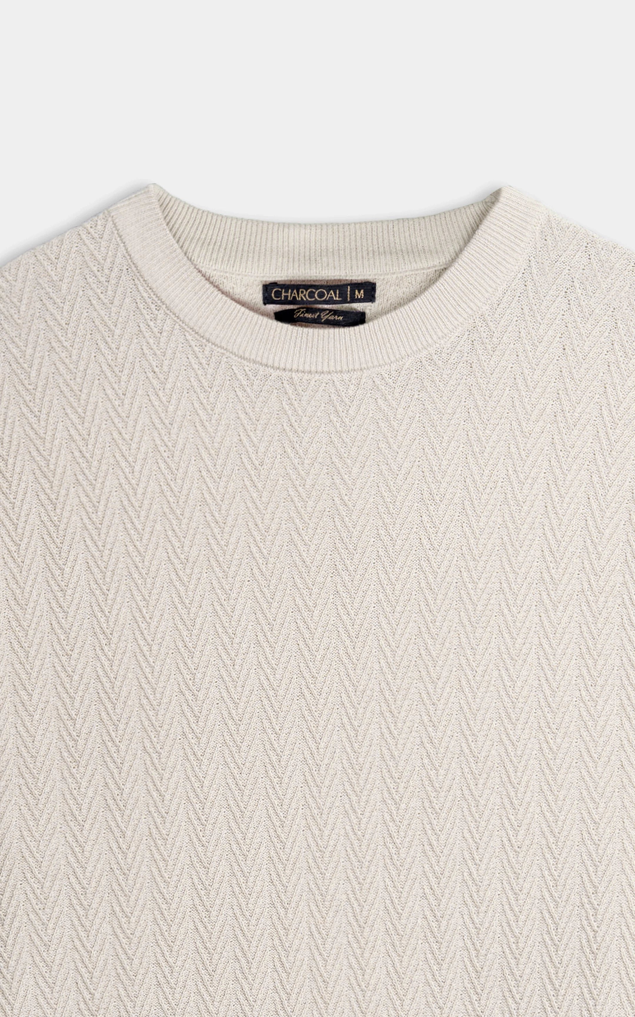 SWEATER KNIT SELF STRIPED CREW NECK T SHIRT BEIGE