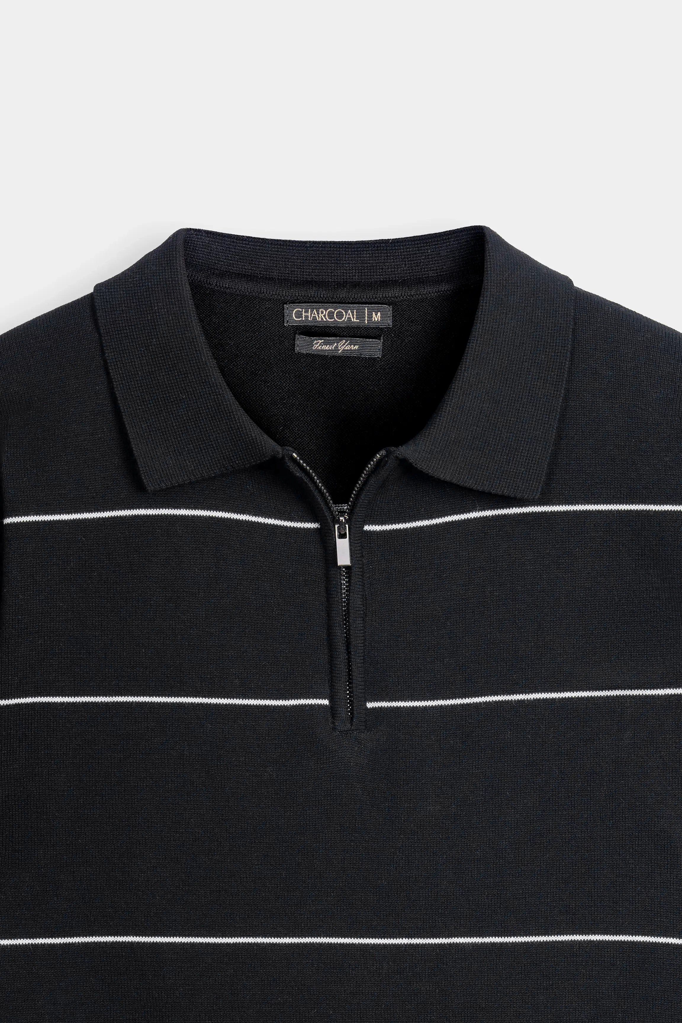 SWEATER KNIT ZIPPER POLO BLACK