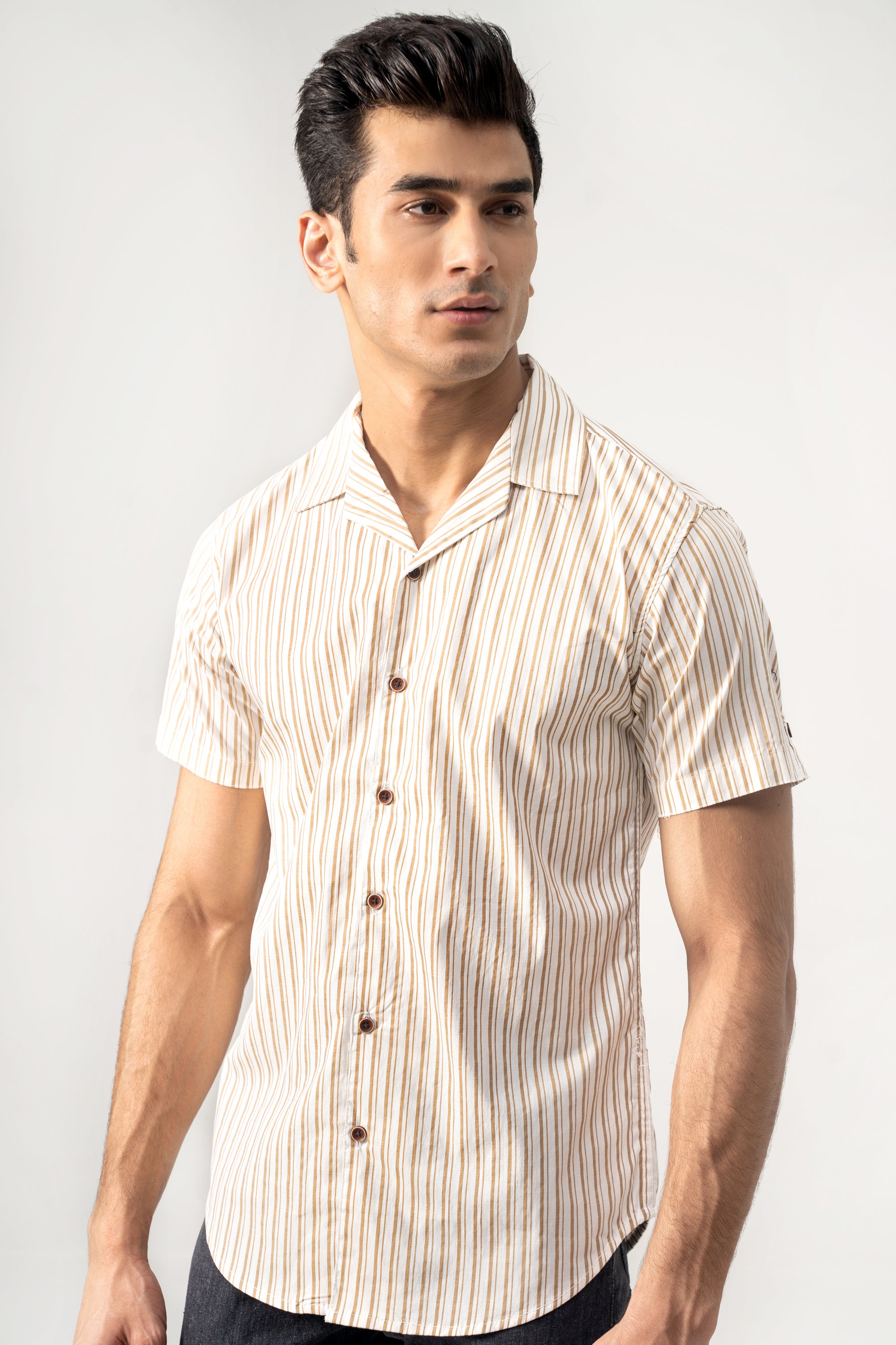 CASUAL SHIRT KHAKI STRIPES