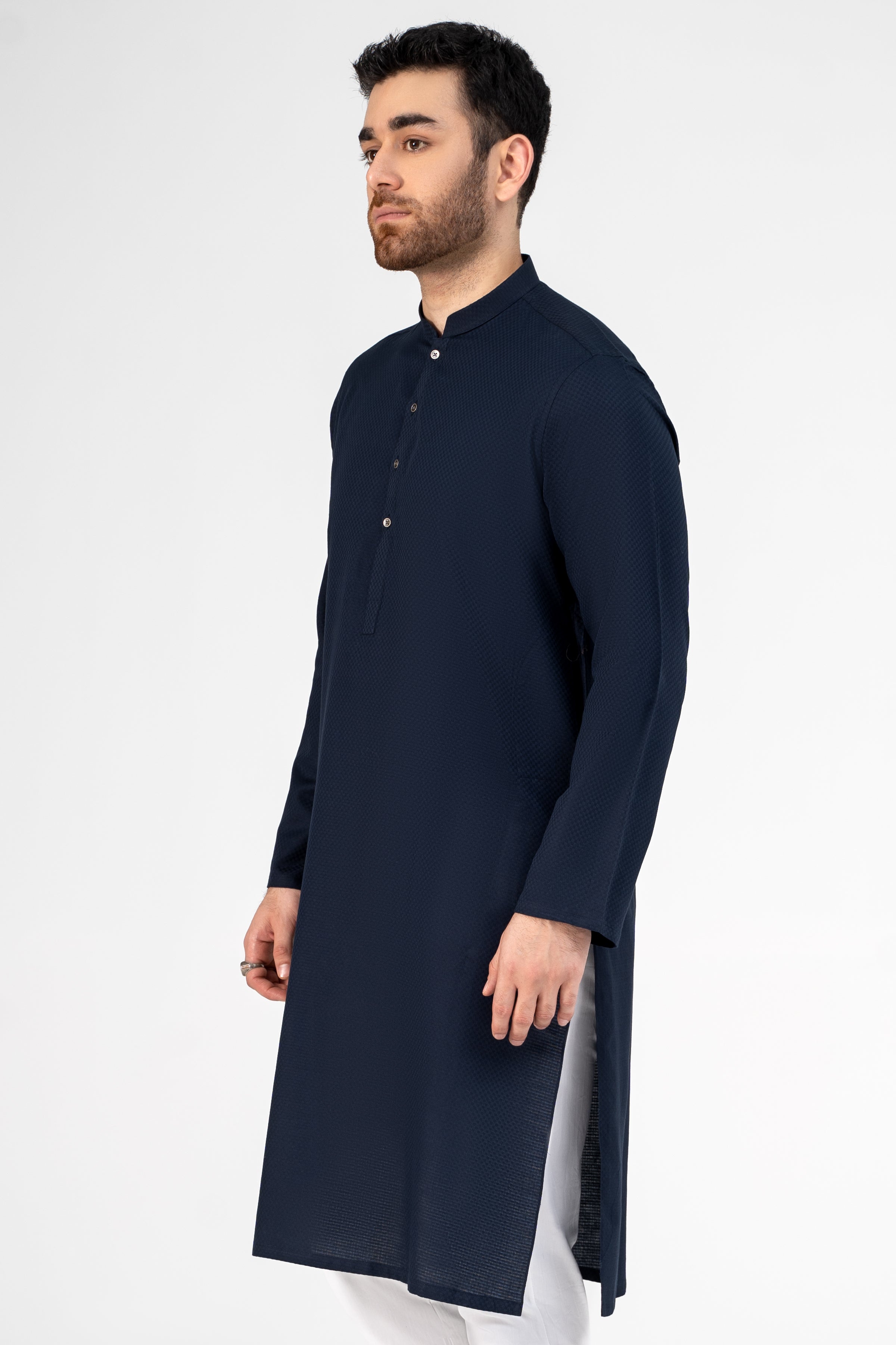 SELF DOBBY KURTA NAVY