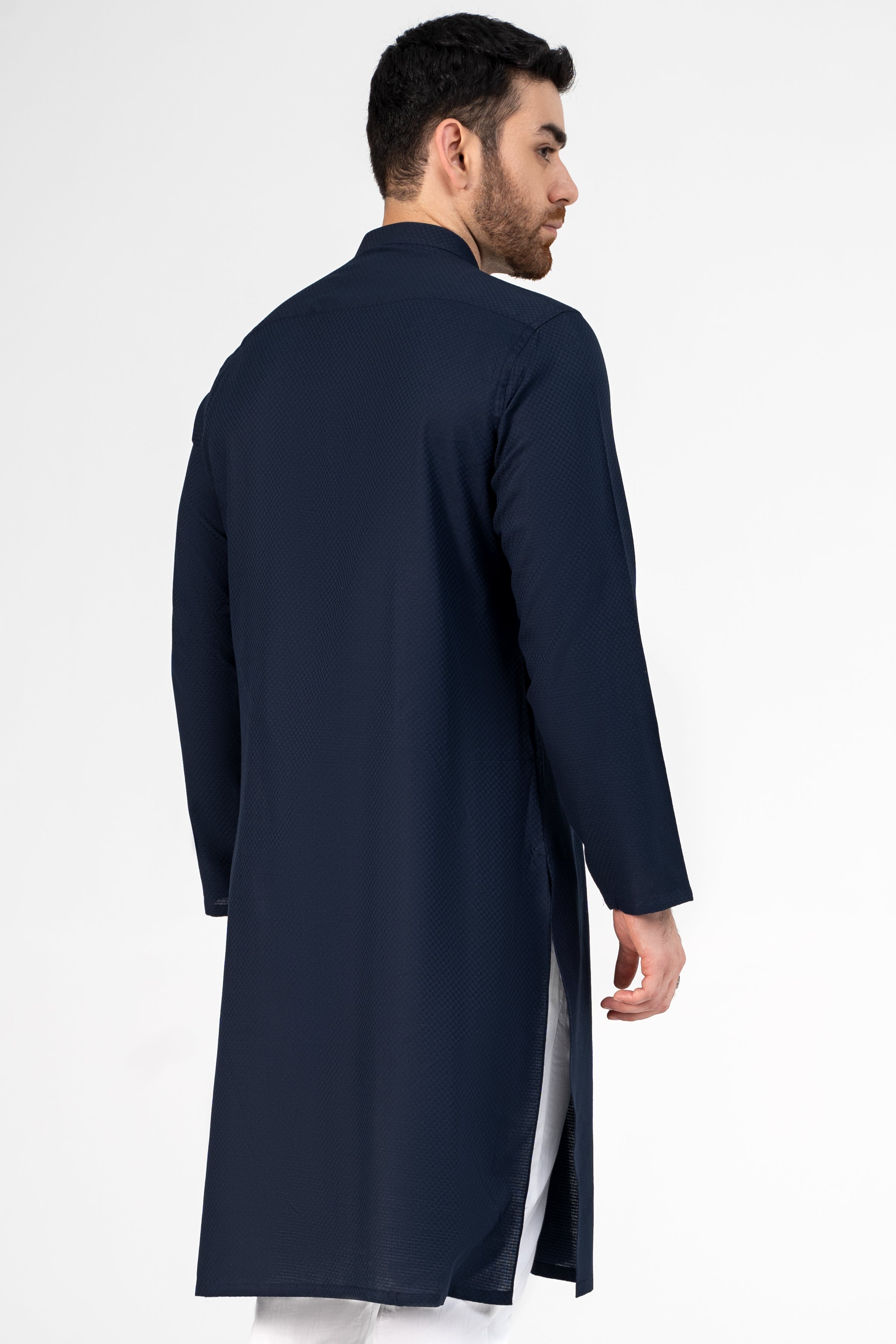SELF DOBBY KURTA NAVY