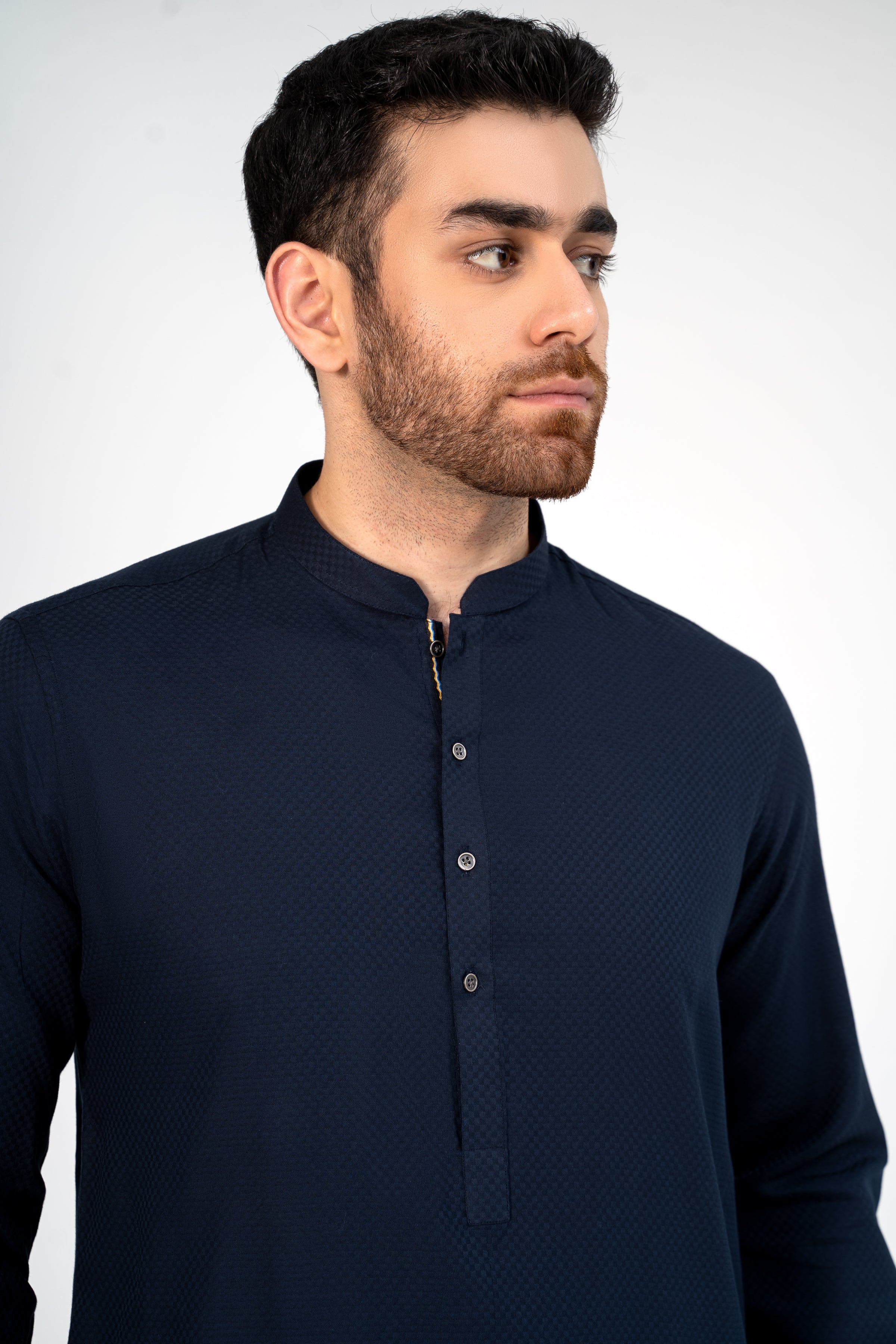 SELF DOBBY KURTA NAVY