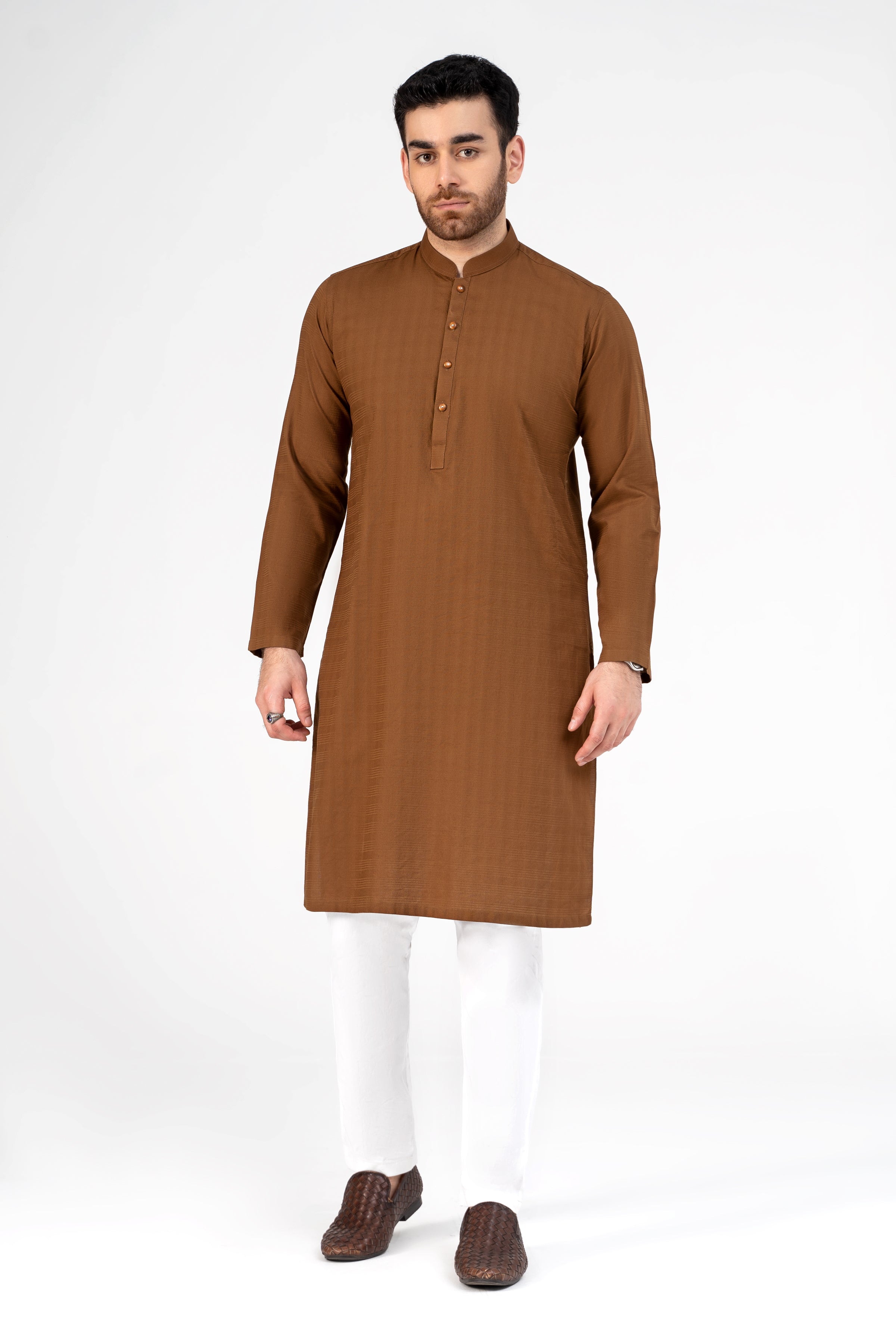PREMIUM SELF DOBBY KURTA DARK MUSTARD