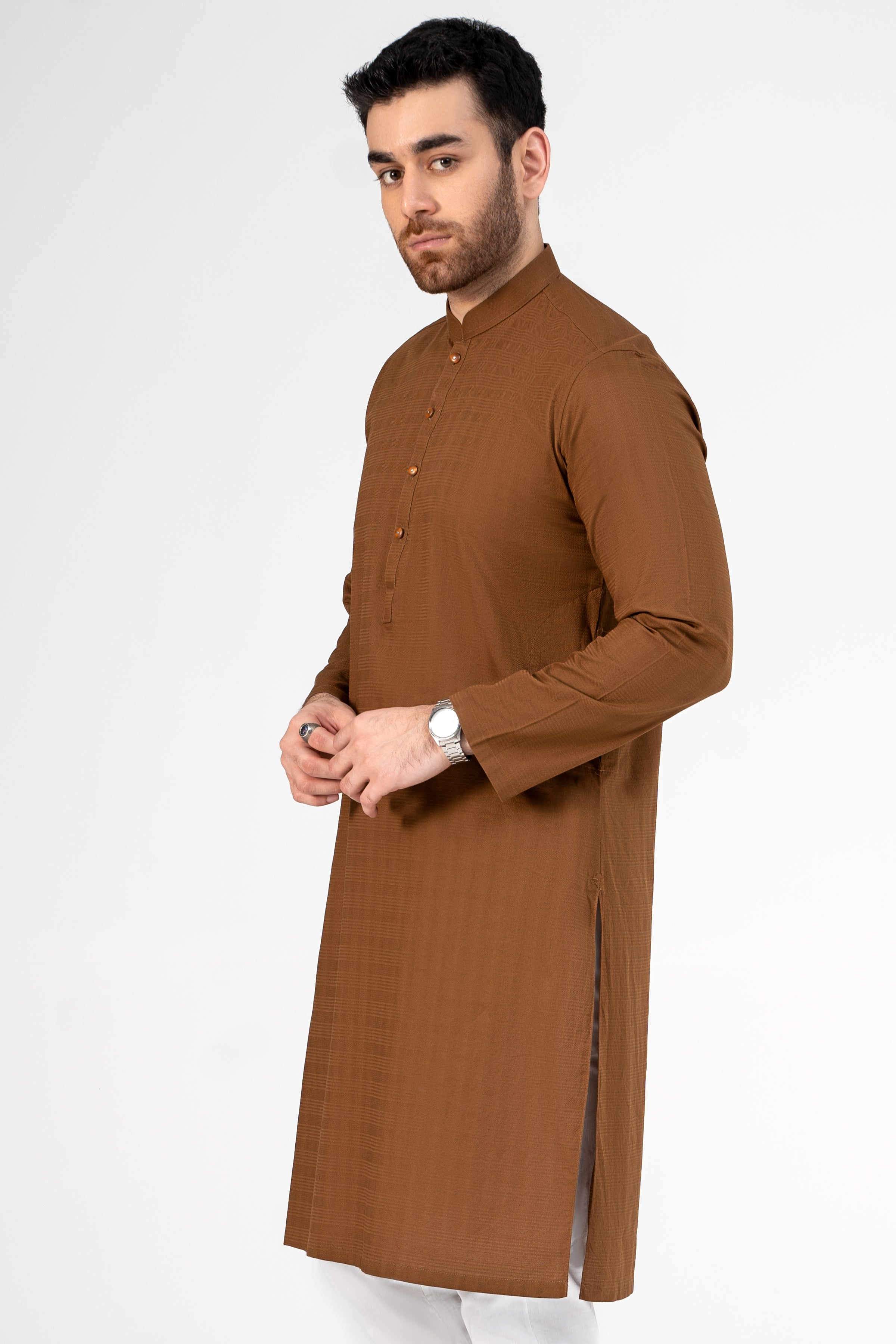 PREMIUM SELF DOBBY KURTA DARK MUSTARD