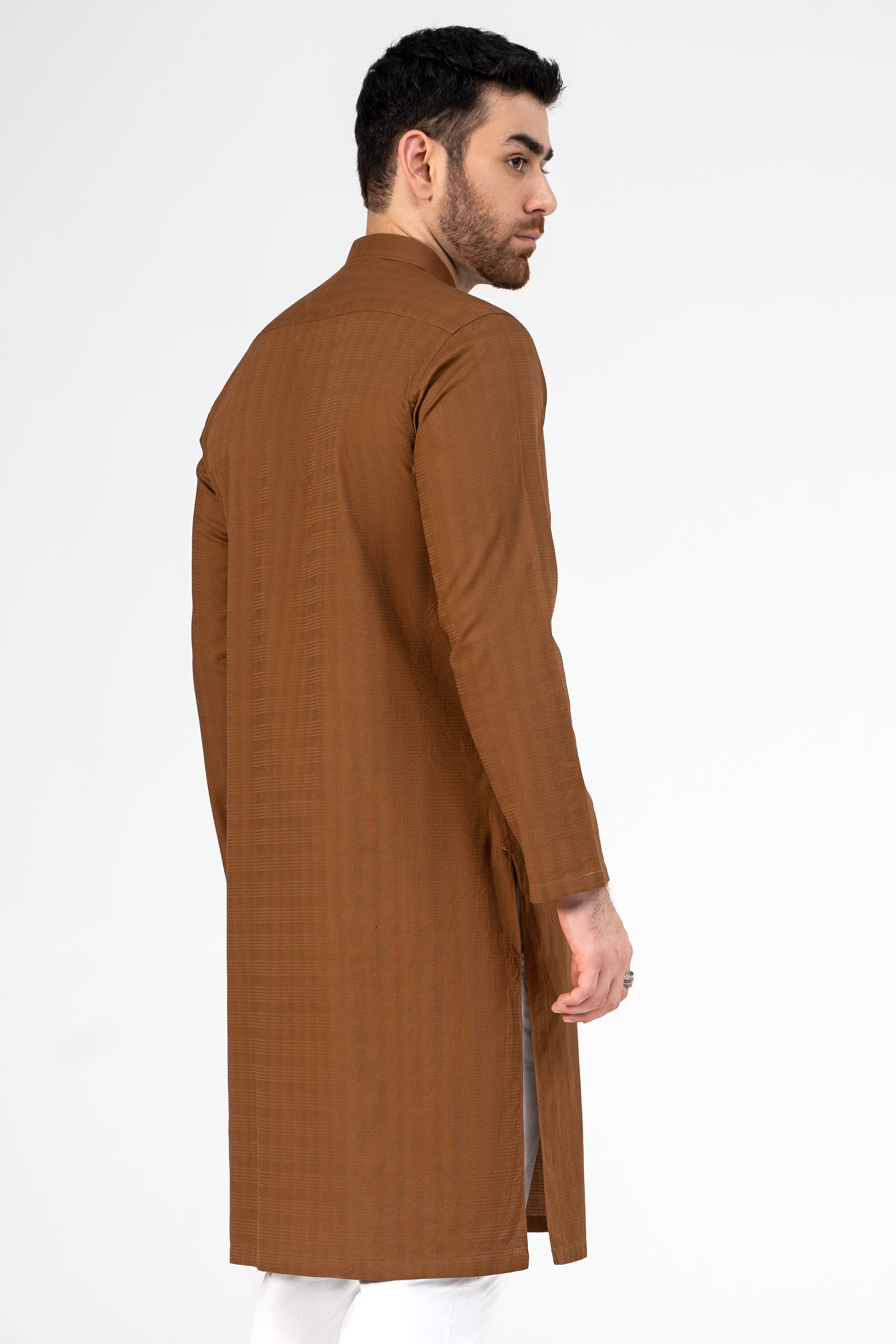PREMIUM SELF DOBBY KURTA DARK MUSTARD