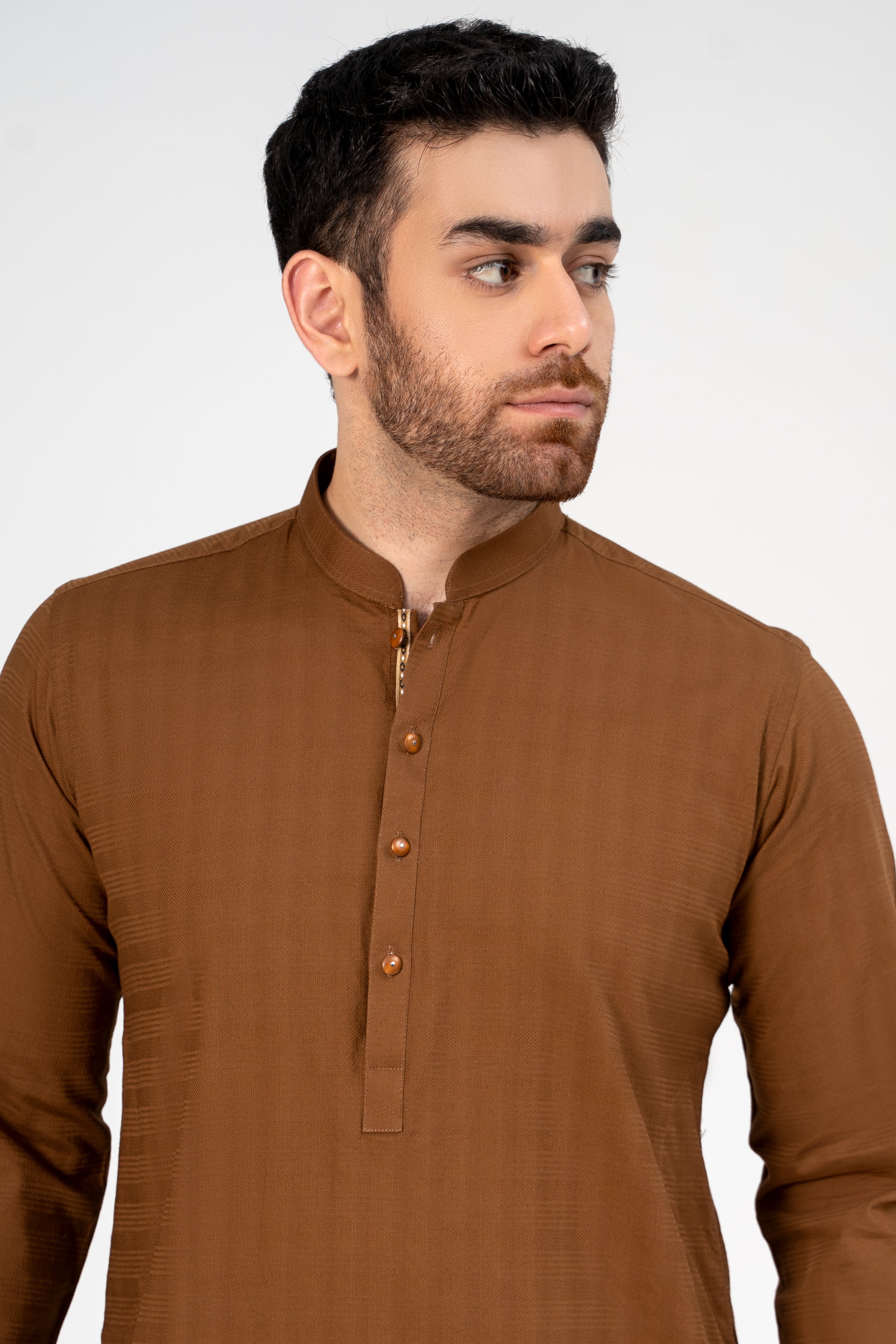 PREMIUM SELF DOBBY KURTA DARK MUSTARD