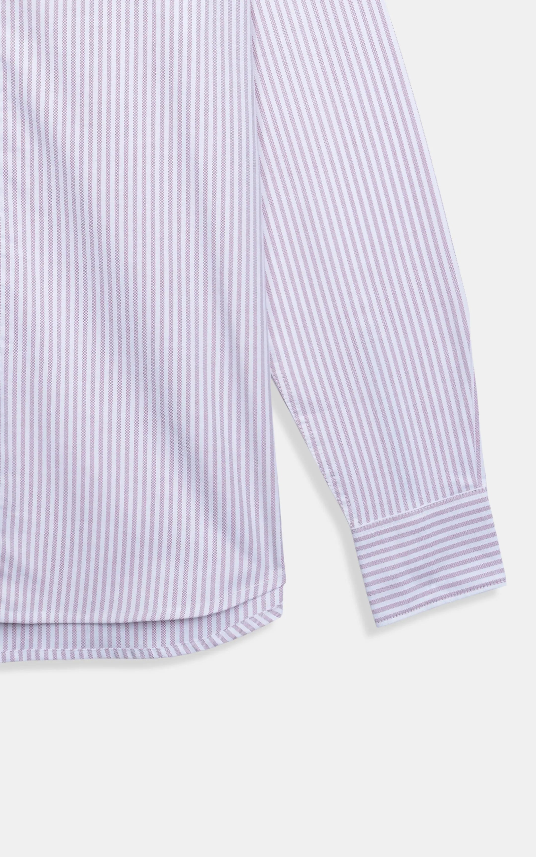 Pink striped button-down shirt sleeve and hem detail