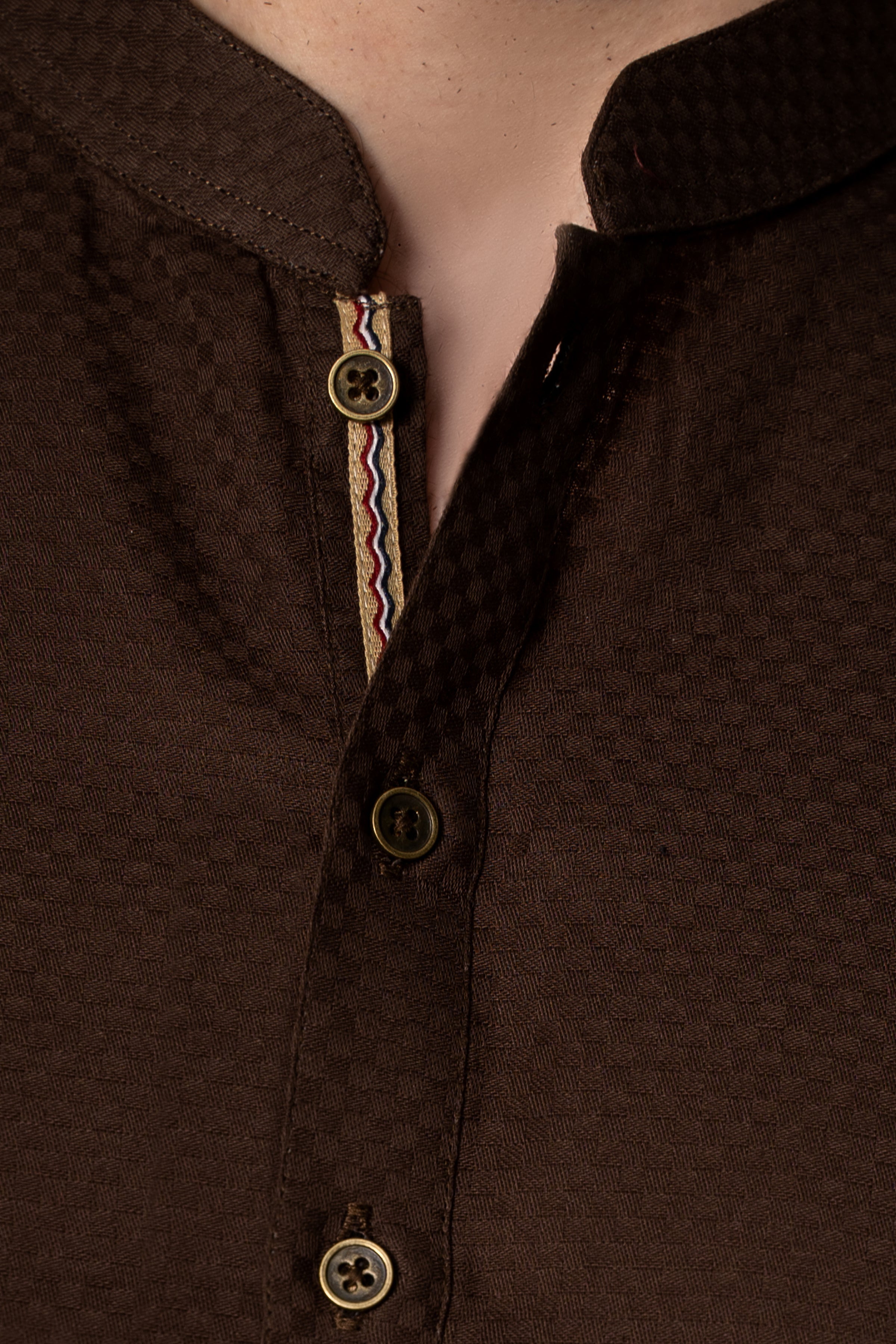 SELF DOBBY KURTA DARK BROWN