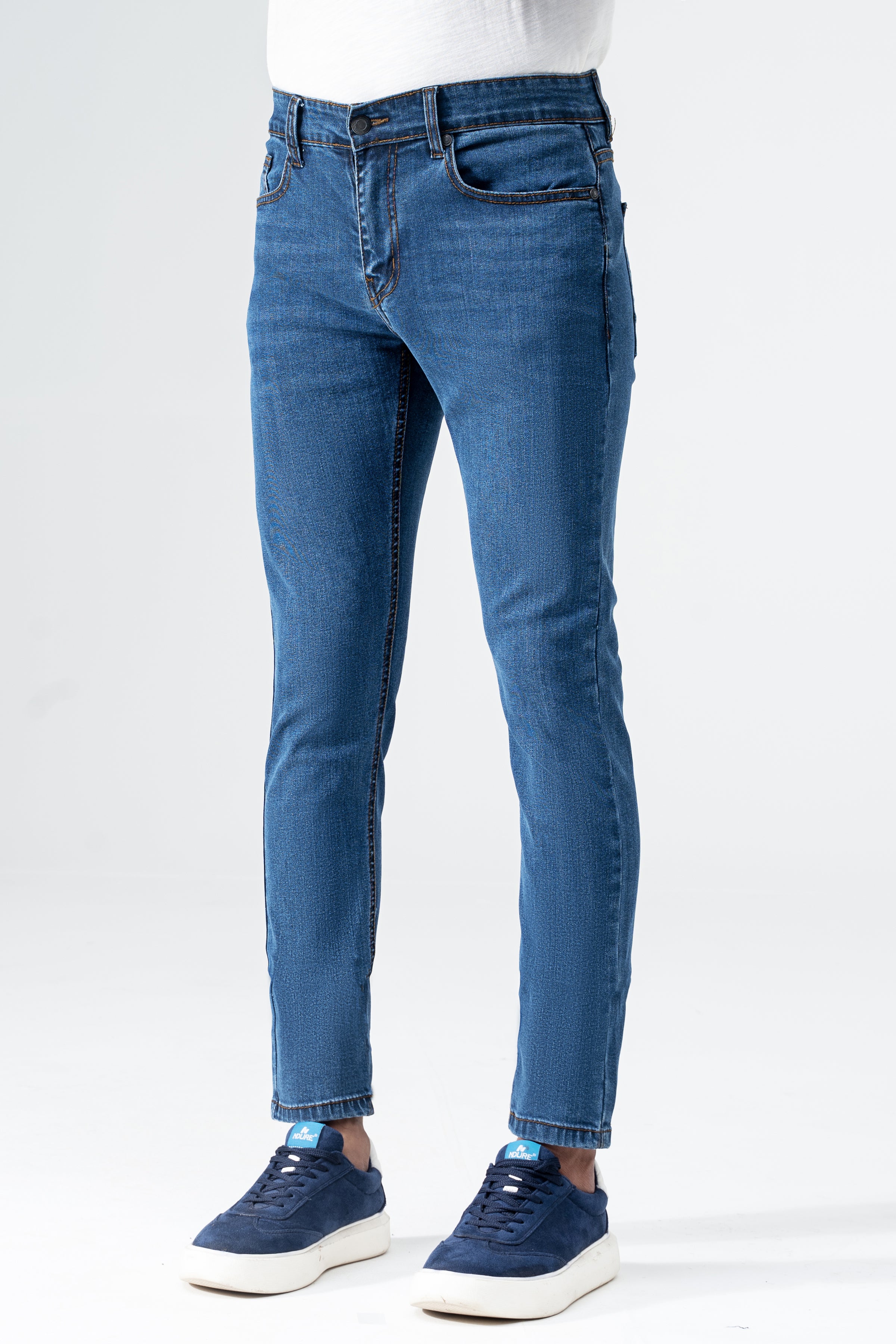SLIM LEG DENIM JEANS MID BLUE