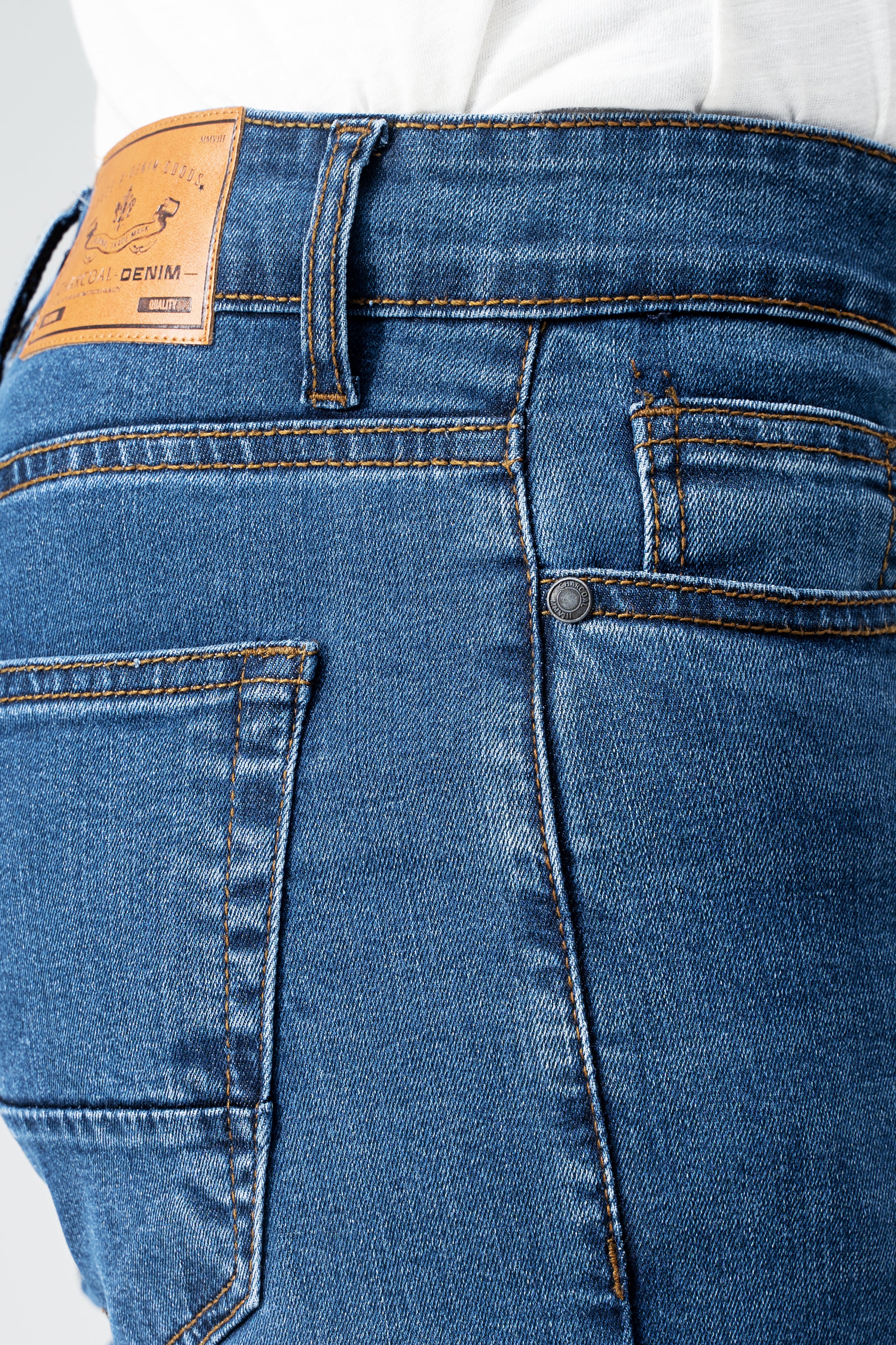 SLIM LEG DENIM JEANS MID BLUE