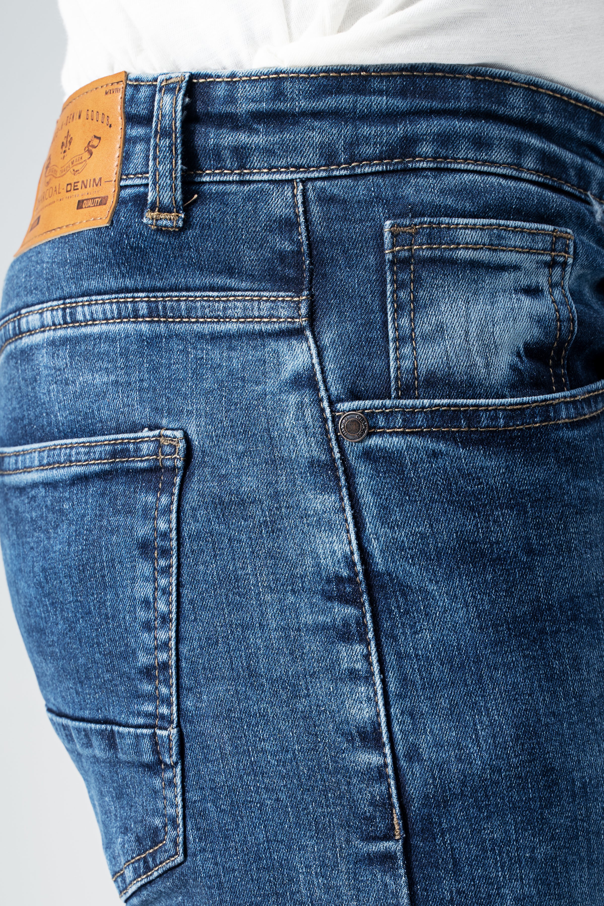 SKINNY LEG DENIM JEANS MID BLUE