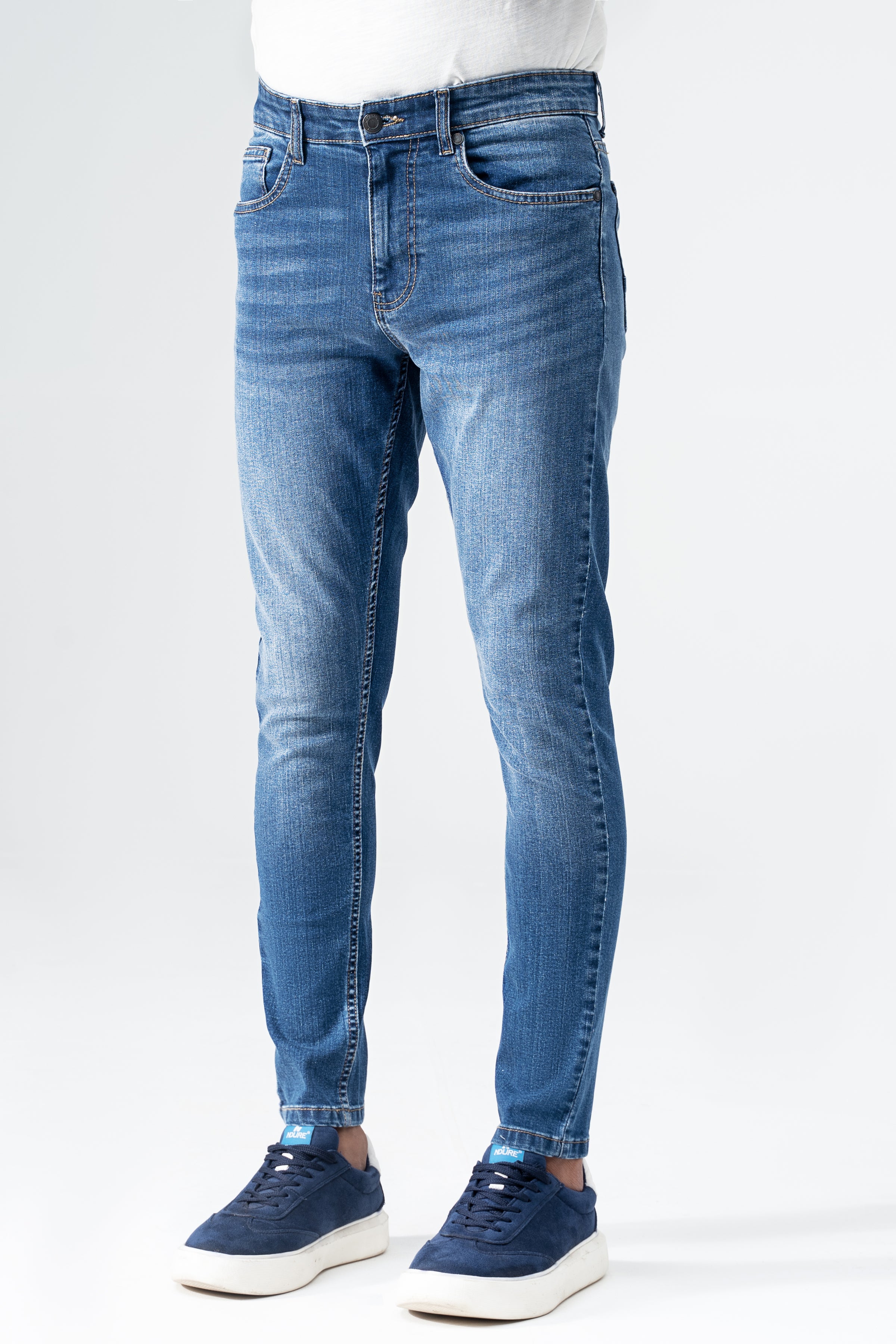 SKINNY LEG DENIM JEANS MID BLUE