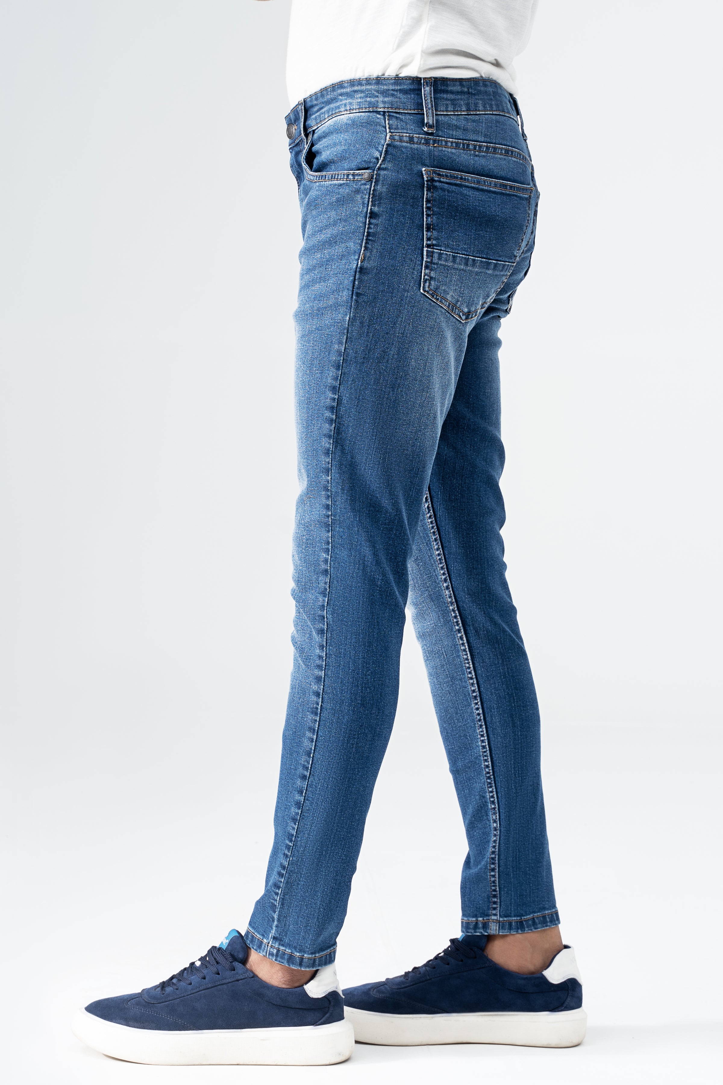SKINNY LEG DENIM JEANS MID BLUE