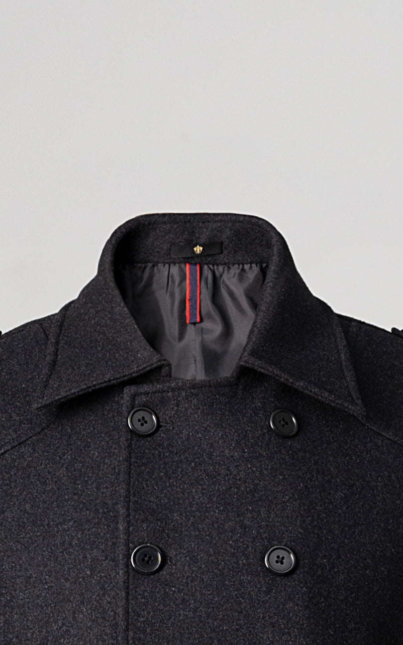 DOUBLE BREASTED PEACOAT CHARCOAL
