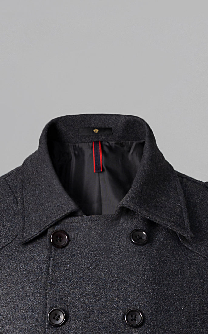 DOUBLE BREASTED PEACOAT CHARCOAL