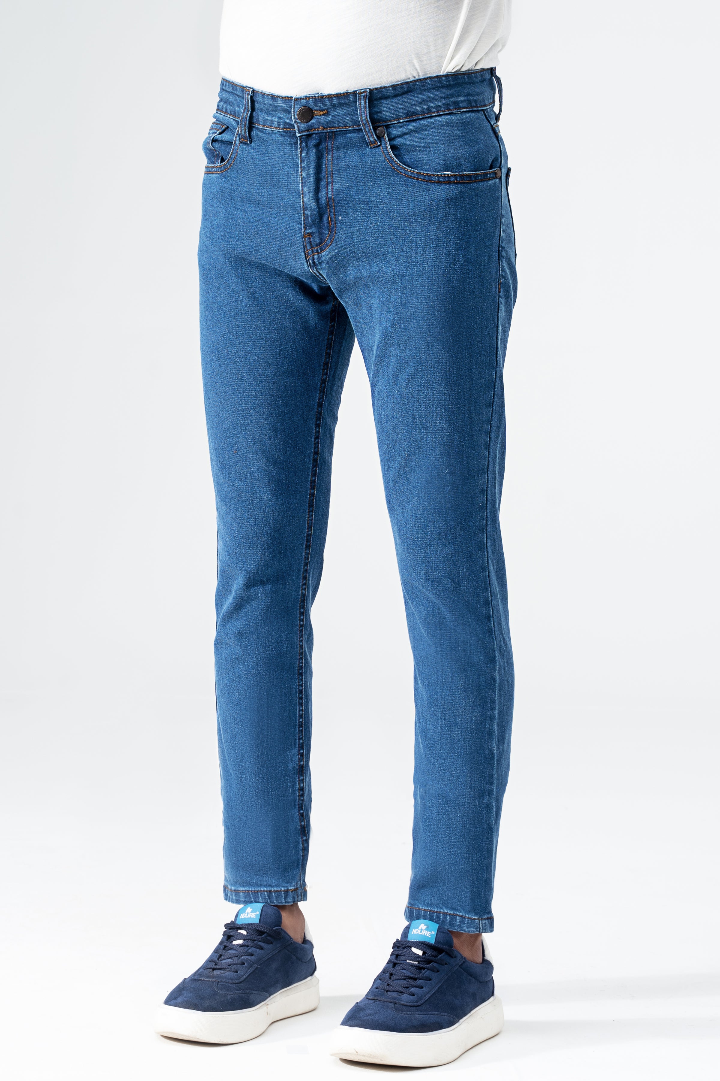 SLIM LEG DENIM JEANS MID BLUE