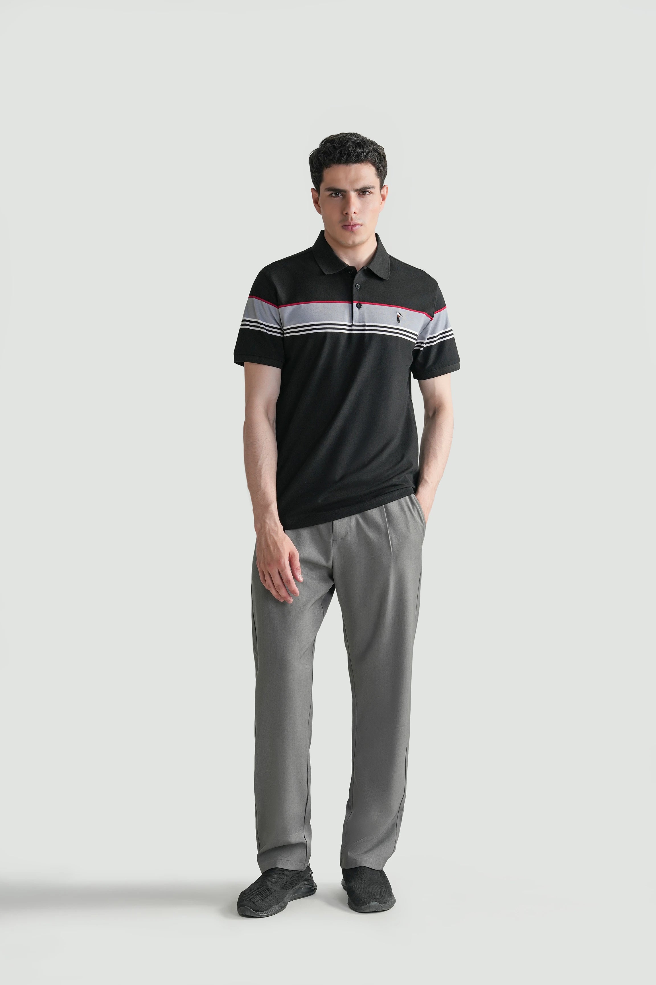 SMART FIT CLASSIC PREMIUM ENGINEER STRIPED POLO SHIRT BLACK