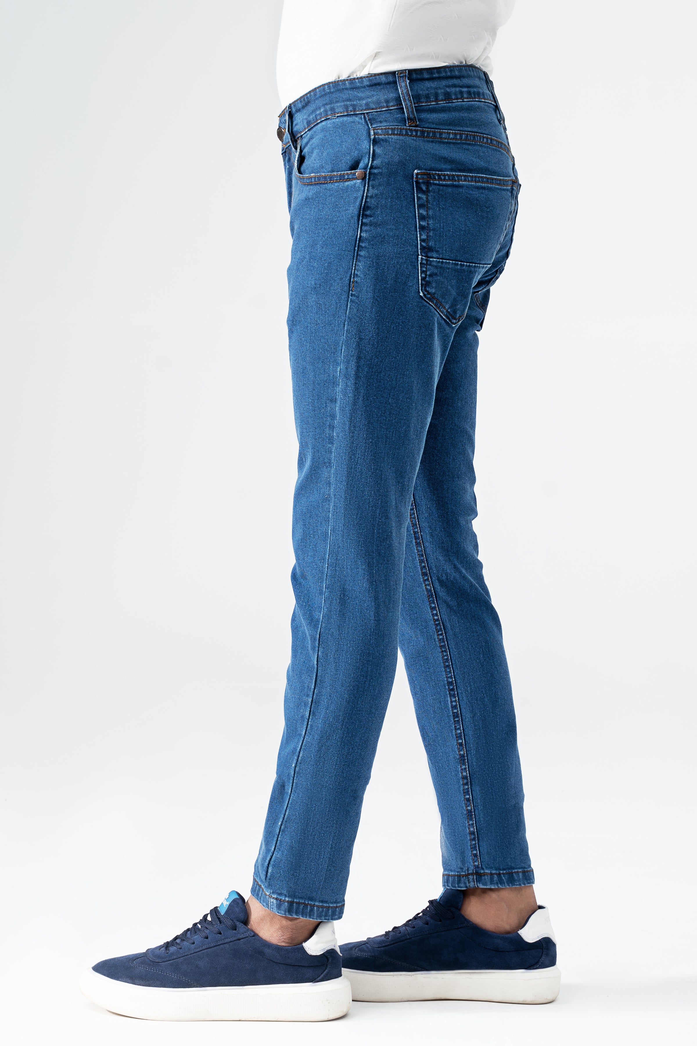 SLIM LEG DENIM JEANS MID BLUE