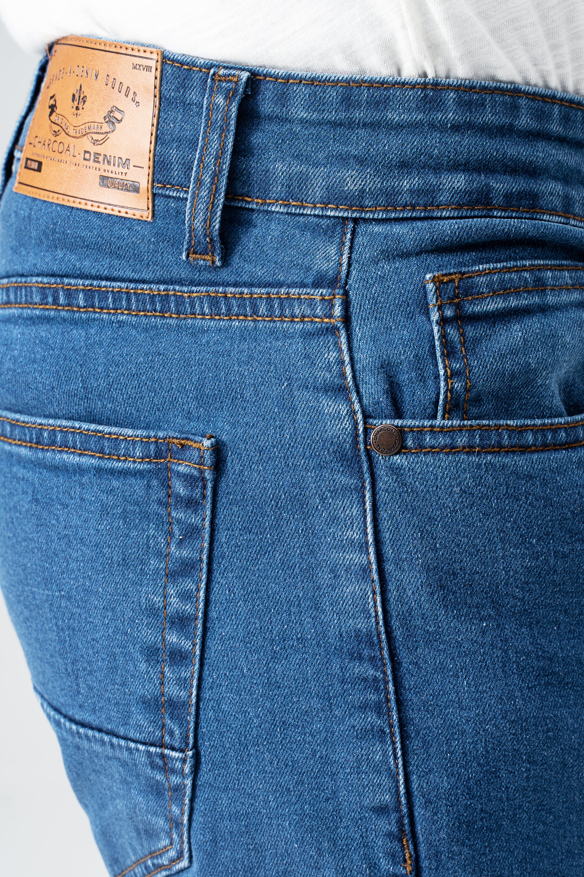 SLIM LEG DENIM JEANS MID BLUE