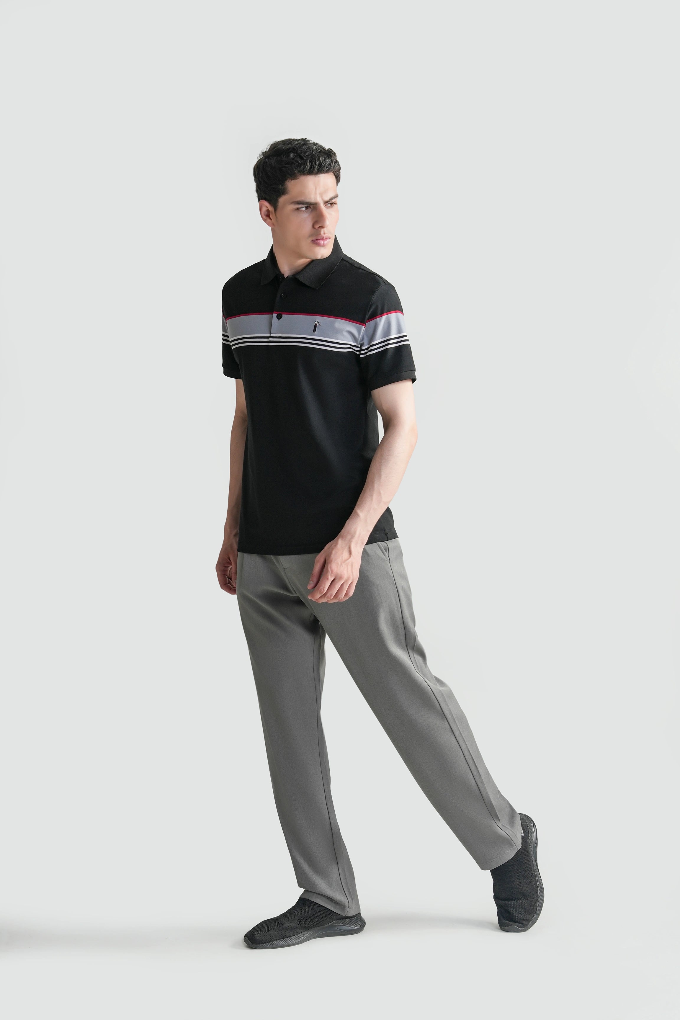 SMART FIT CLASSIC PREMIUM ENGINEER STRIPED POLO SHIRT BLACK