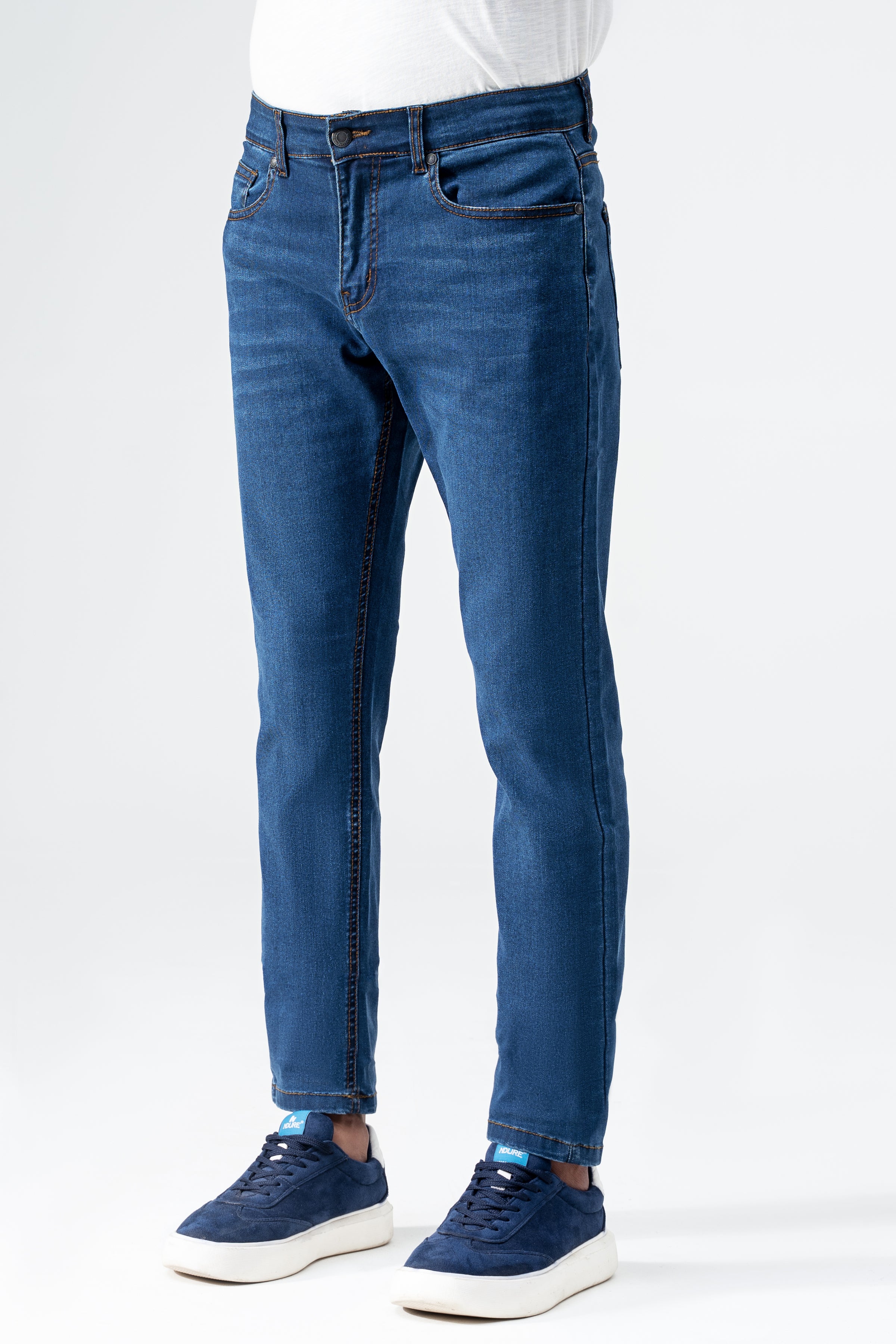 SLIM LEG DENIM JEANS MID BLUE
