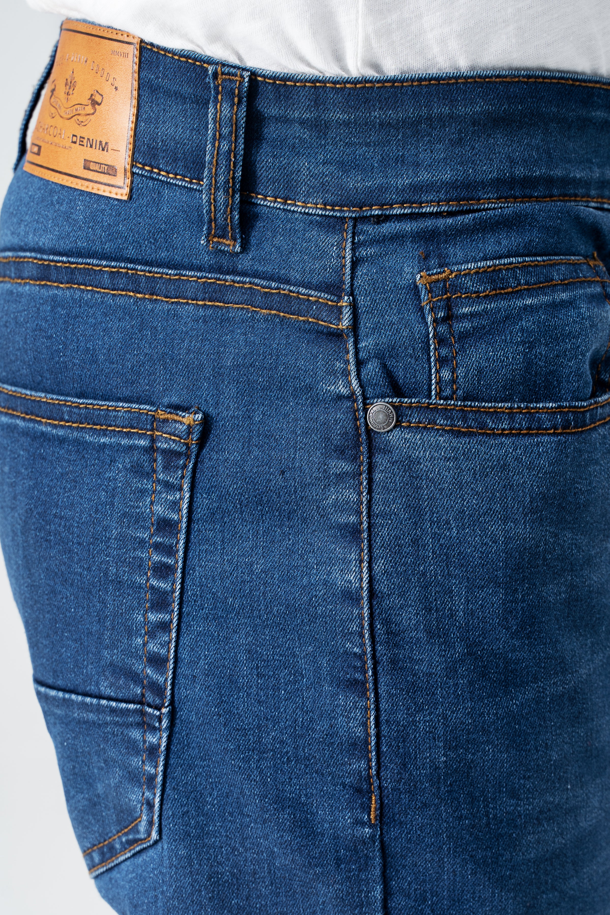 SLIM LEG DENIM JEANS MID BLUE