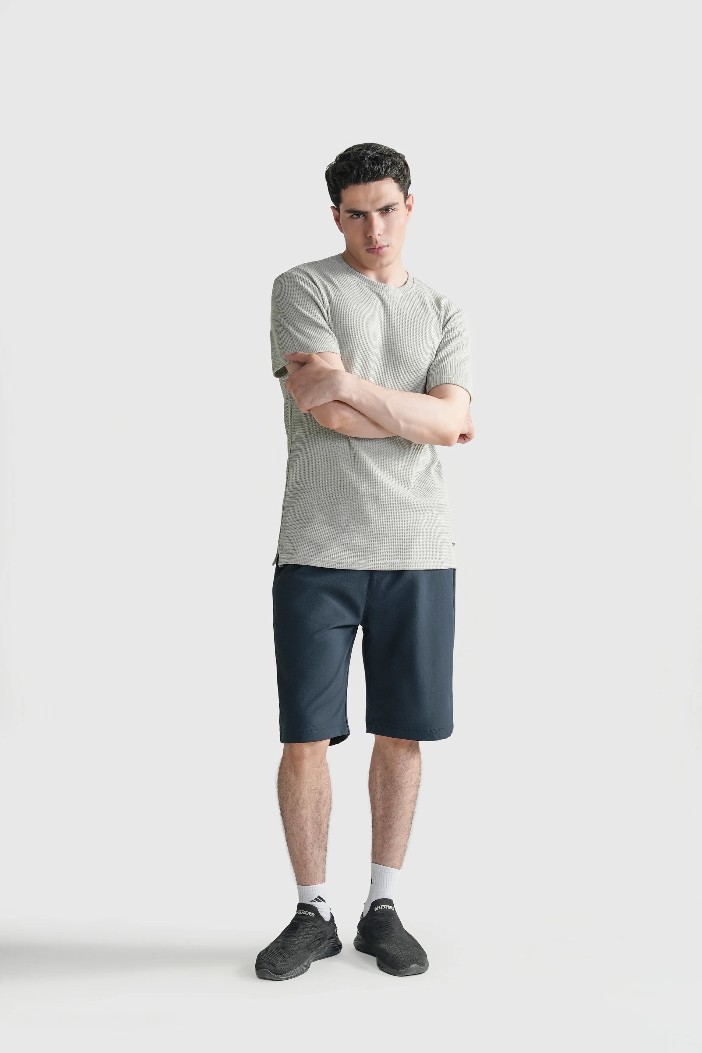 REGULAR FIT WAFFLE CREW NECK T SHIRT BEIGE