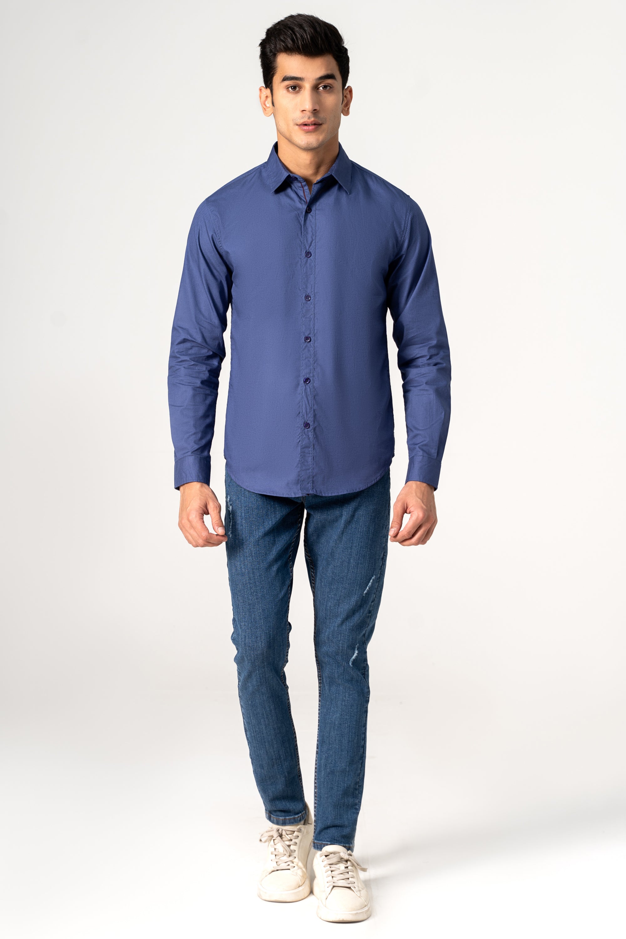 CASUAL SHIRT BLUE SELF TEXTURED