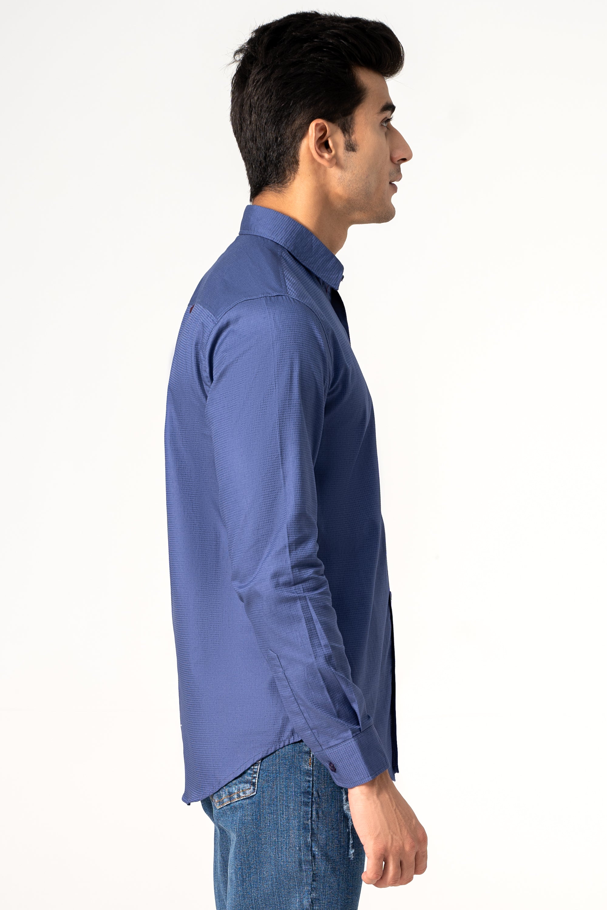 CASUAL SHIRT BLUE SELF TEXTURED