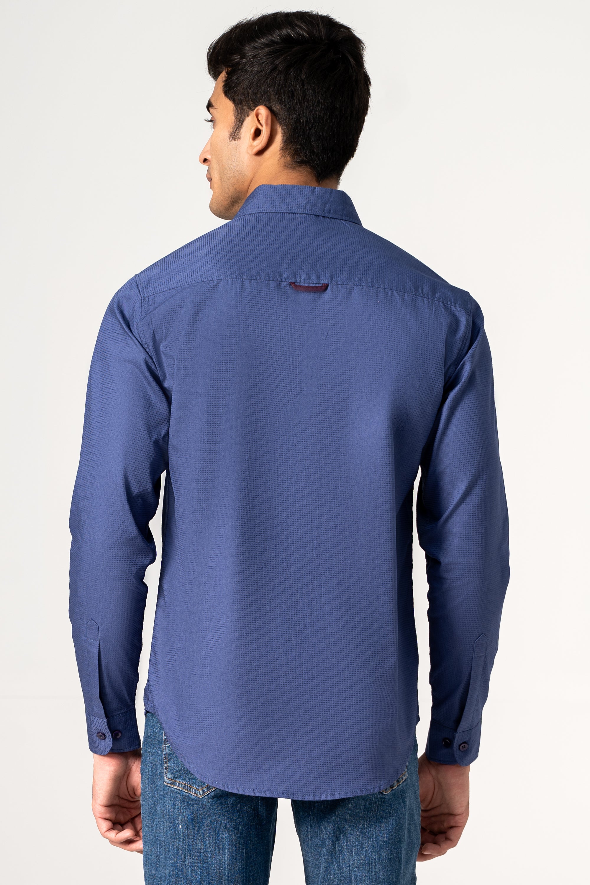CASUAL SHIRT BLUE SELF TEXTURED
