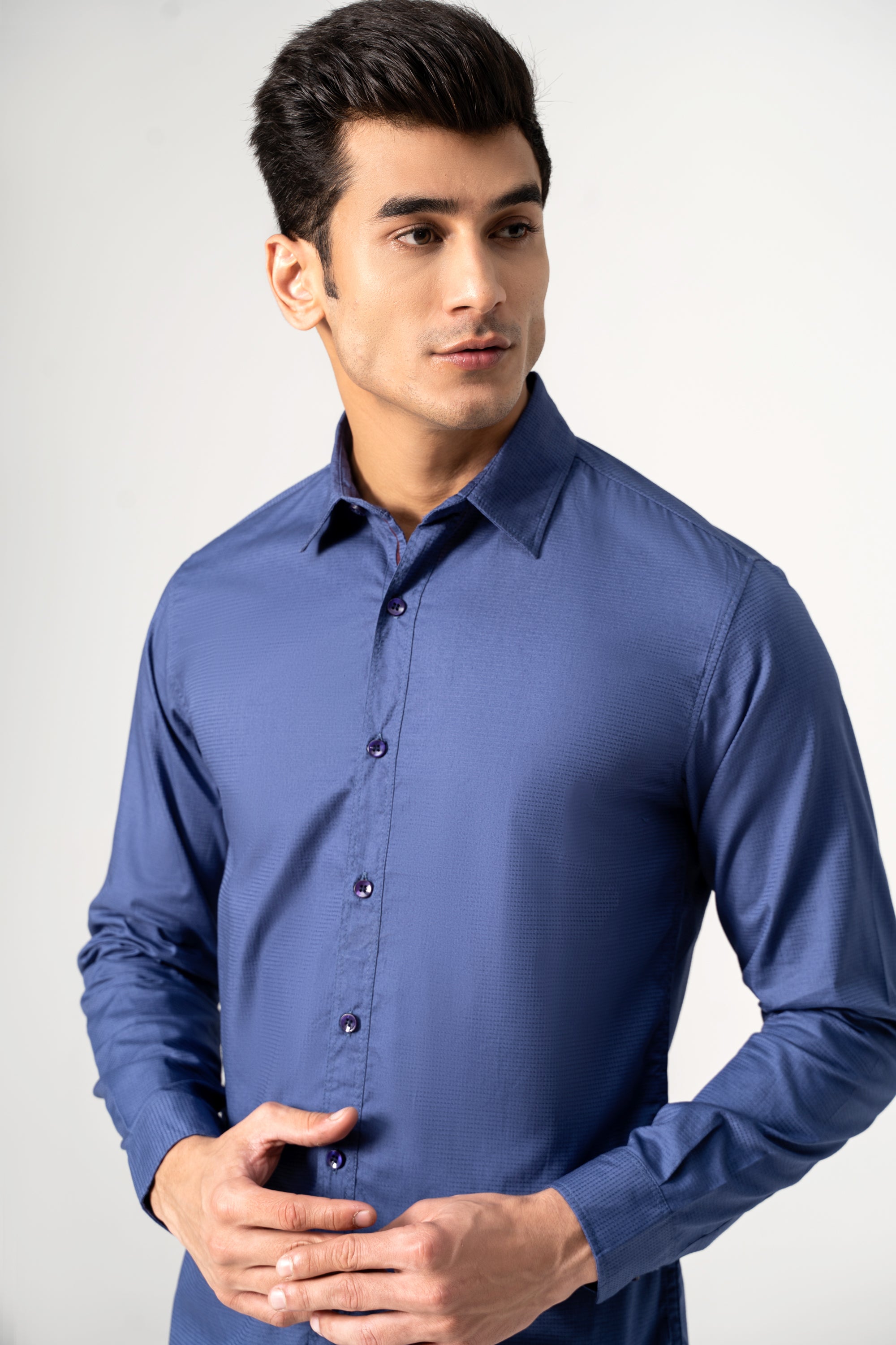 CASUAL SHIRT BLUE SELF TEXTURED